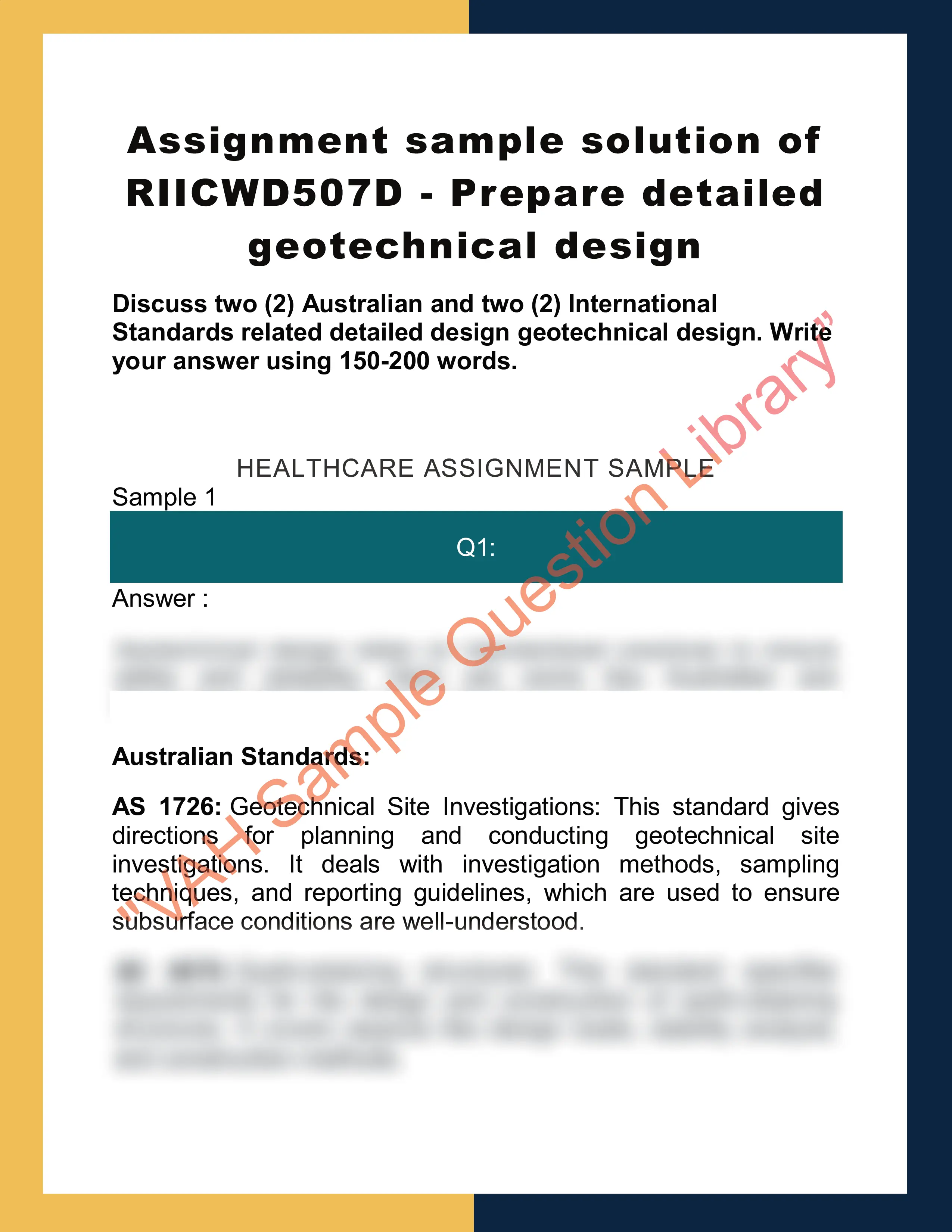 Assignment sample solution of RIICWD507D - Prepare detailed geotechnical design 0