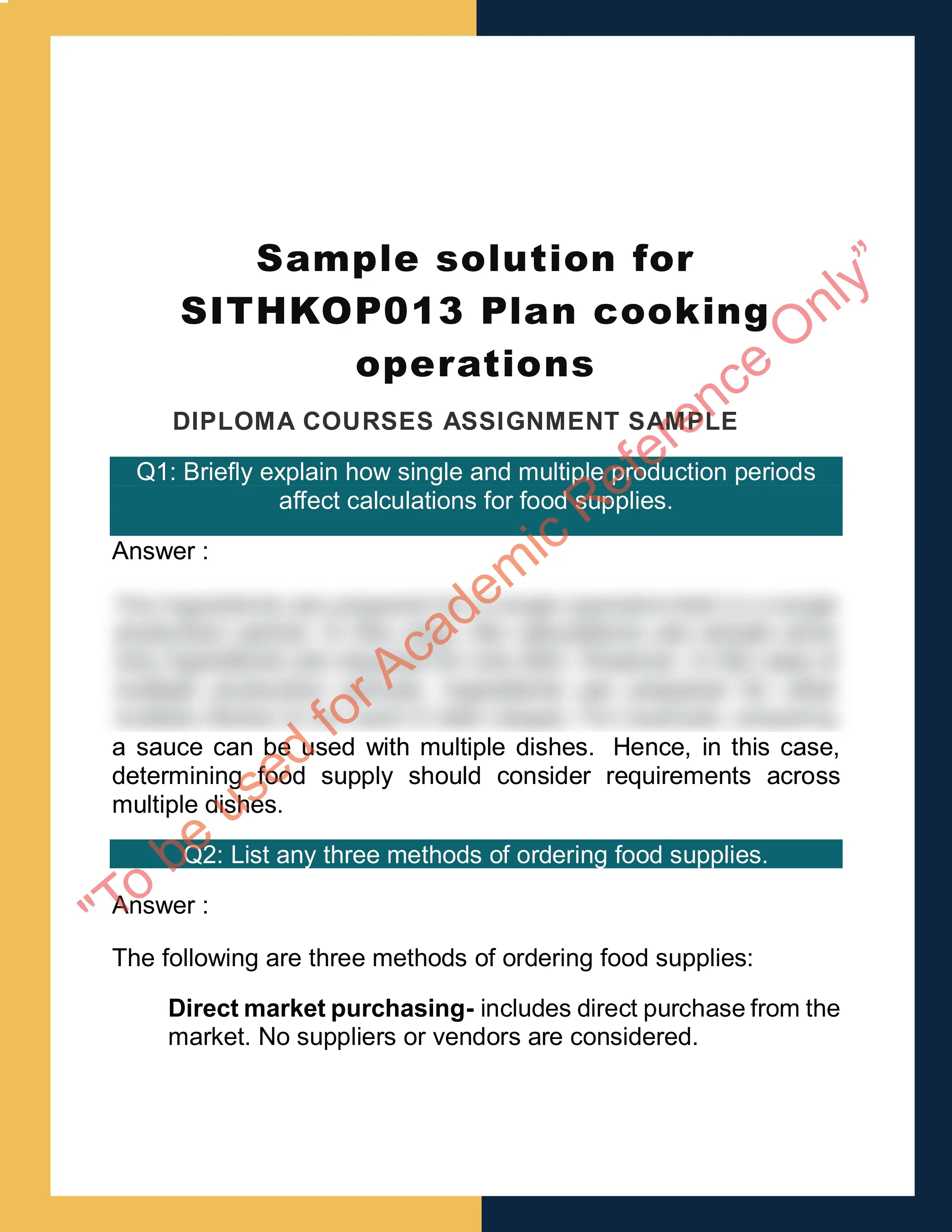 Sample solution for SITHKOP013 Plan cooking operations 0