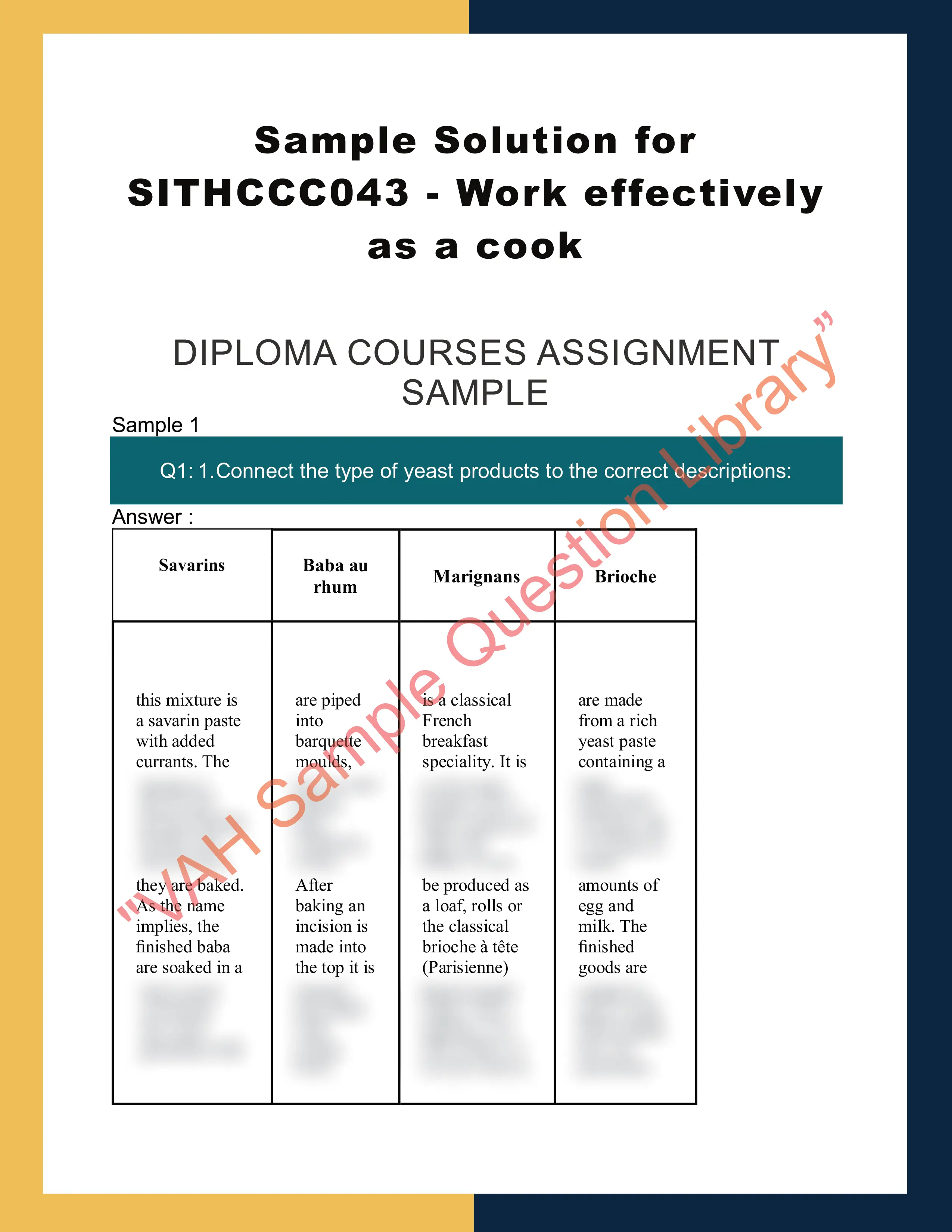 Sample Solution for SITHCCC043 - Work effectively as a cook 0