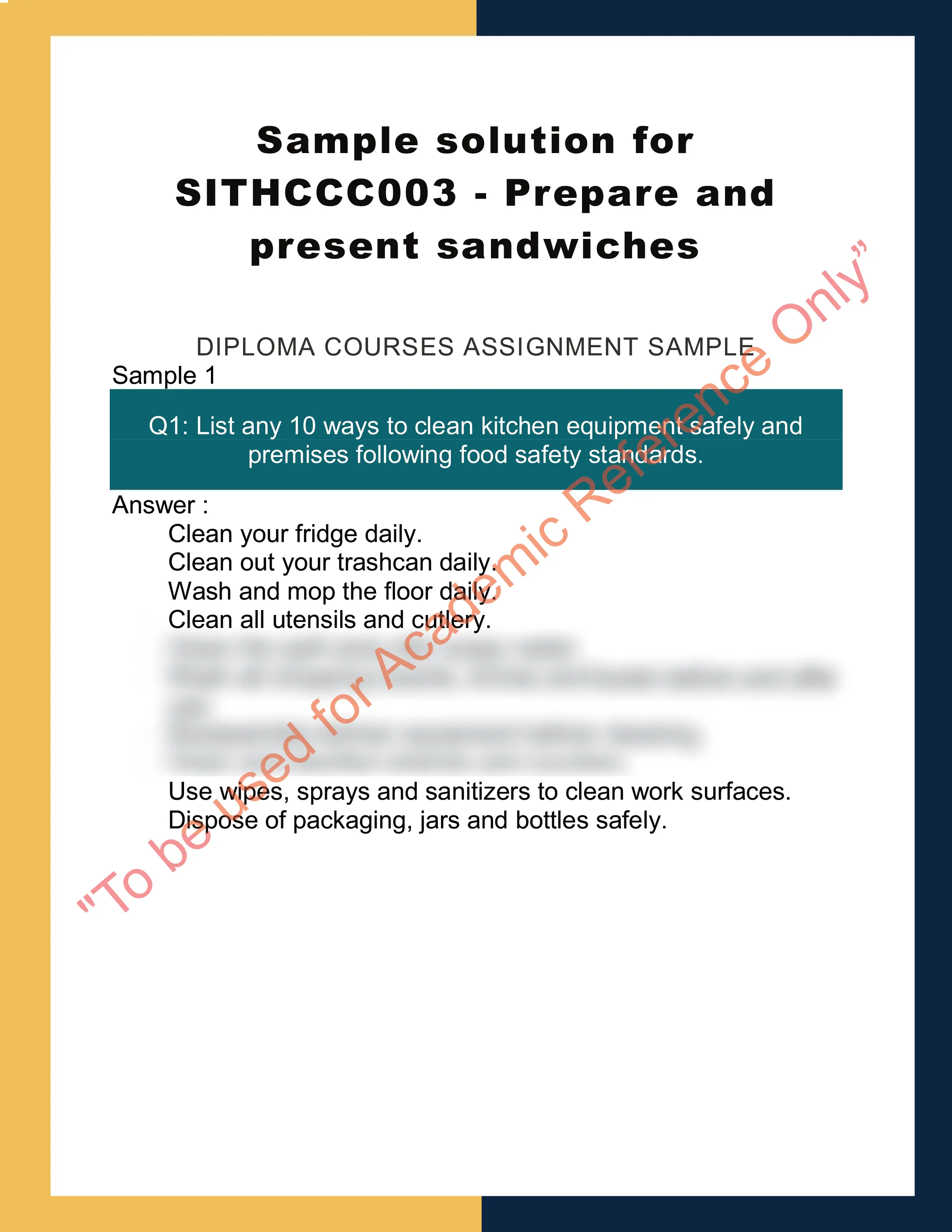 Sample solution for SITHCCC003 - Prepare and present sandwiches 0