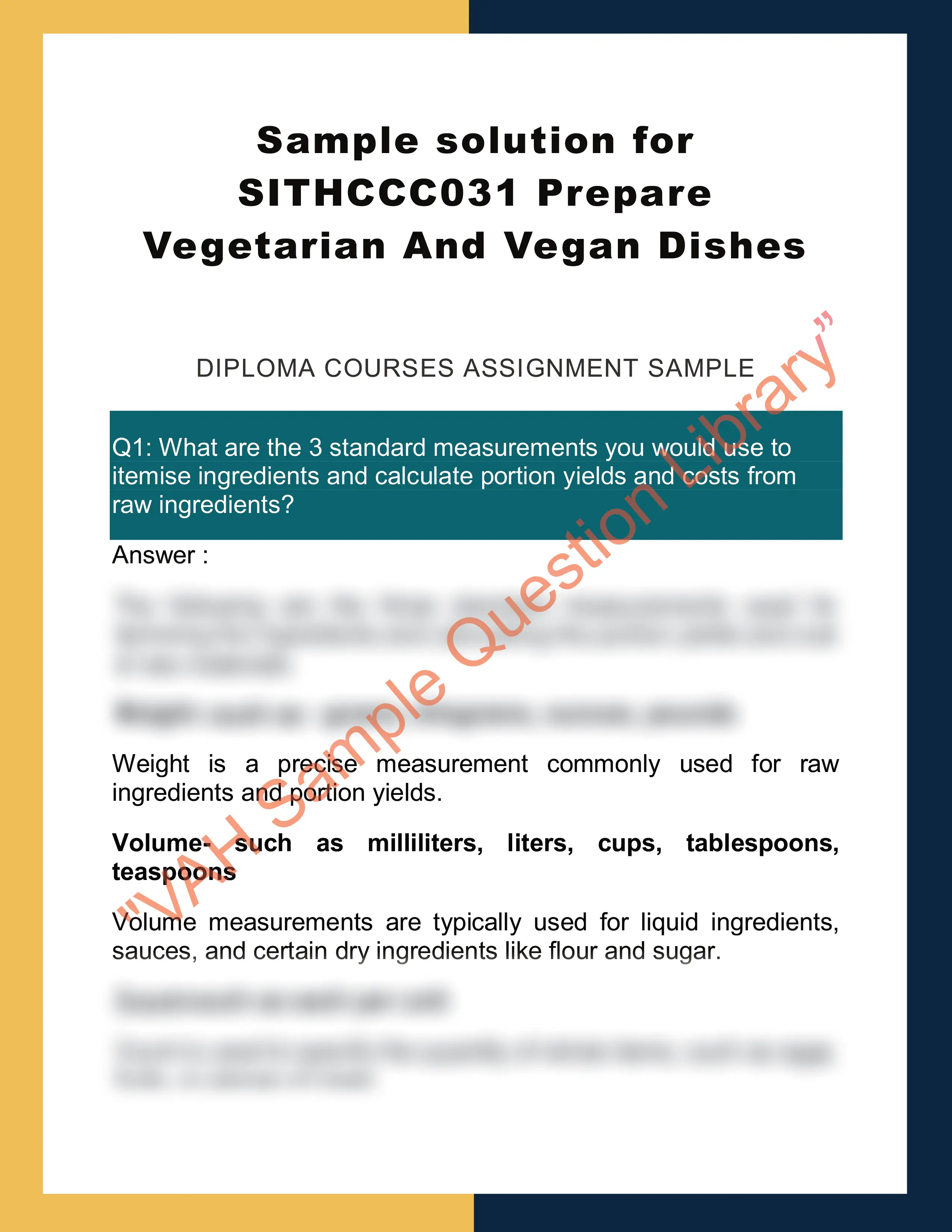 Sample solution for SITHCCC031 Prepare Vegetarian And Vegan Dishes 0