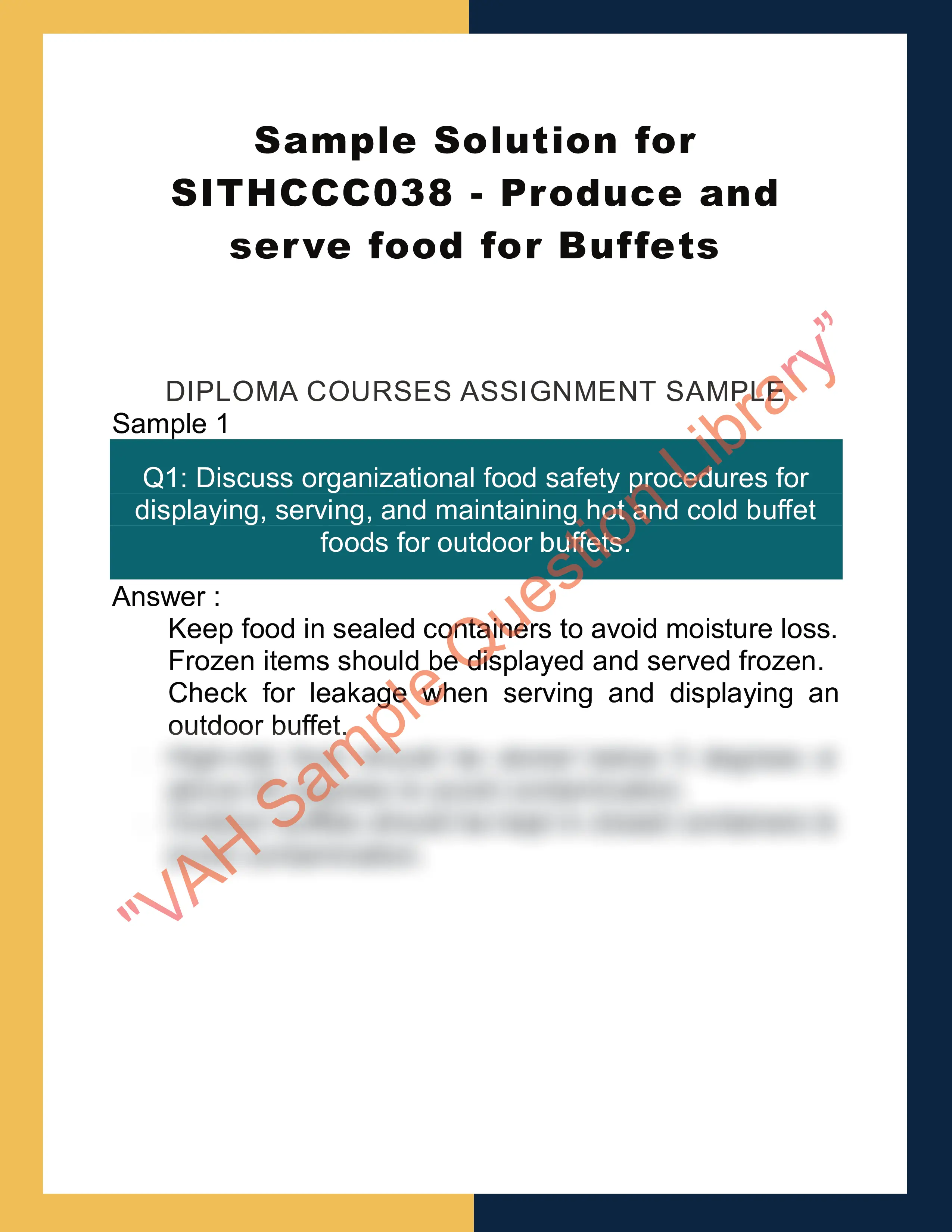 Sample Solution for SITHCCC038 - Produce and serve food for Buffets 0