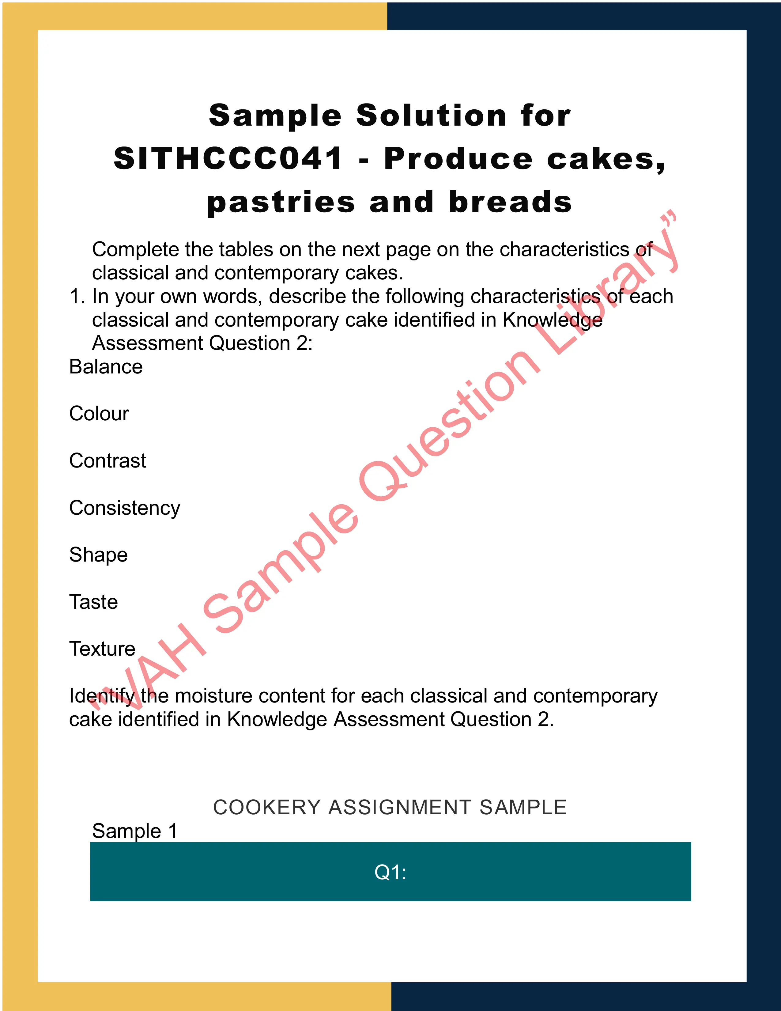 Sample Solution for SITHCCC041  - Produce cakes, pastries and breads 0