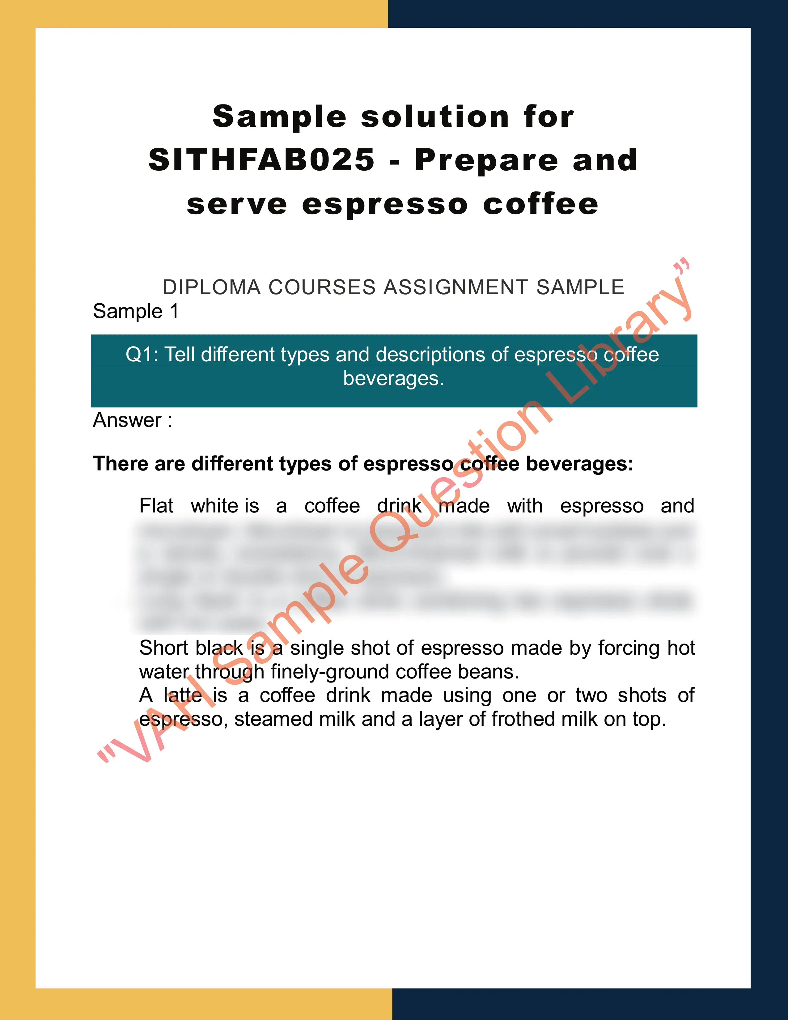 Sample solution for SITHFAB025 - Prepare and serve espresso coffee 0