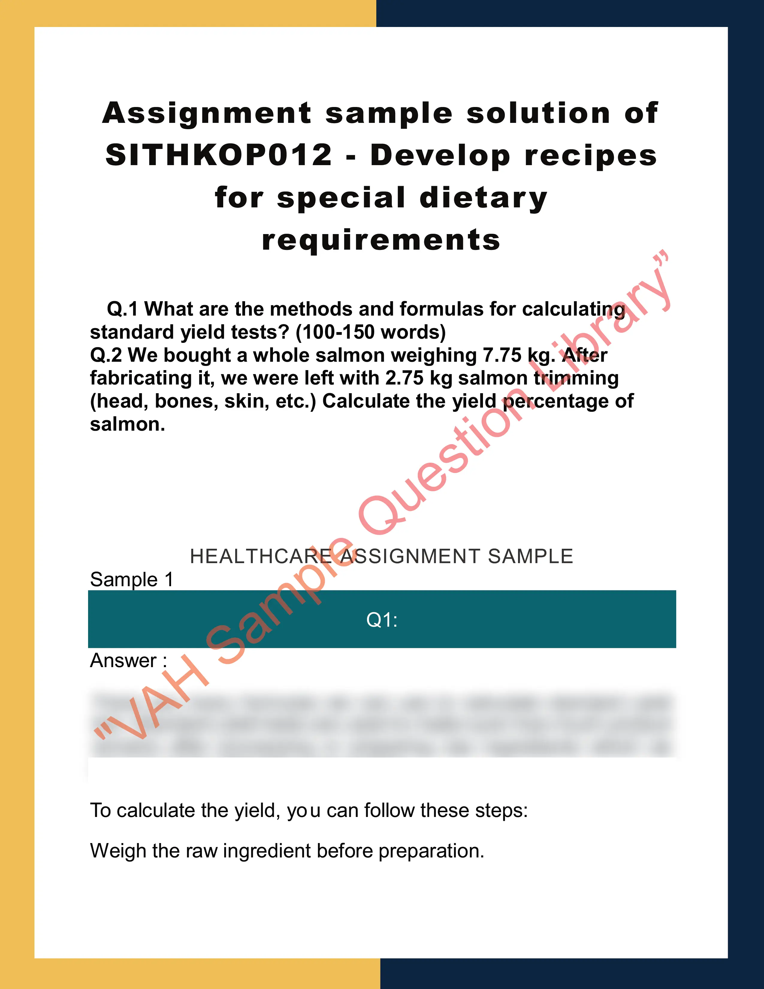 Assignment sample solution of SITHKOP012 - Develop recipes for special dietary requirements 0