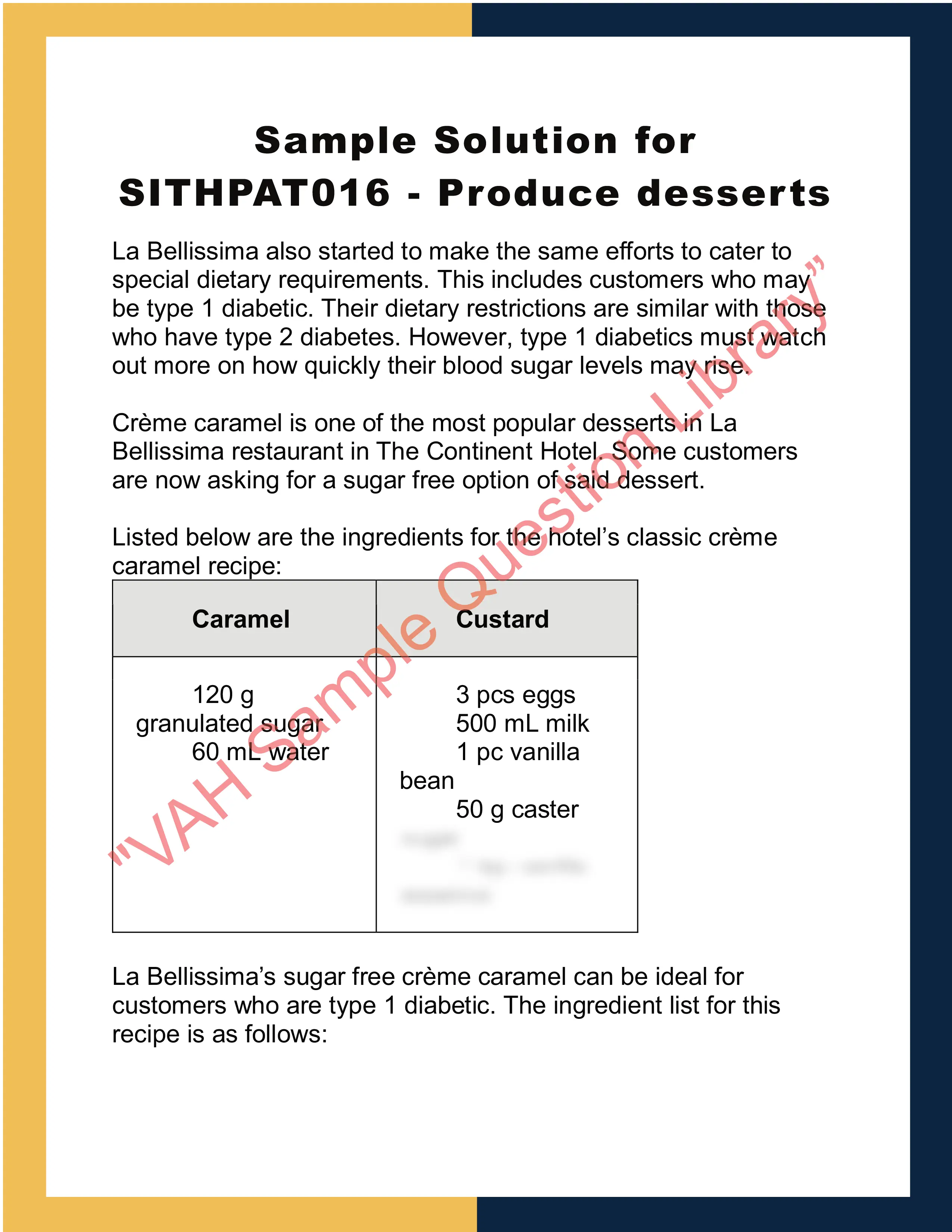 Sample Solution for SITHPAT016 - Produce desserts 0