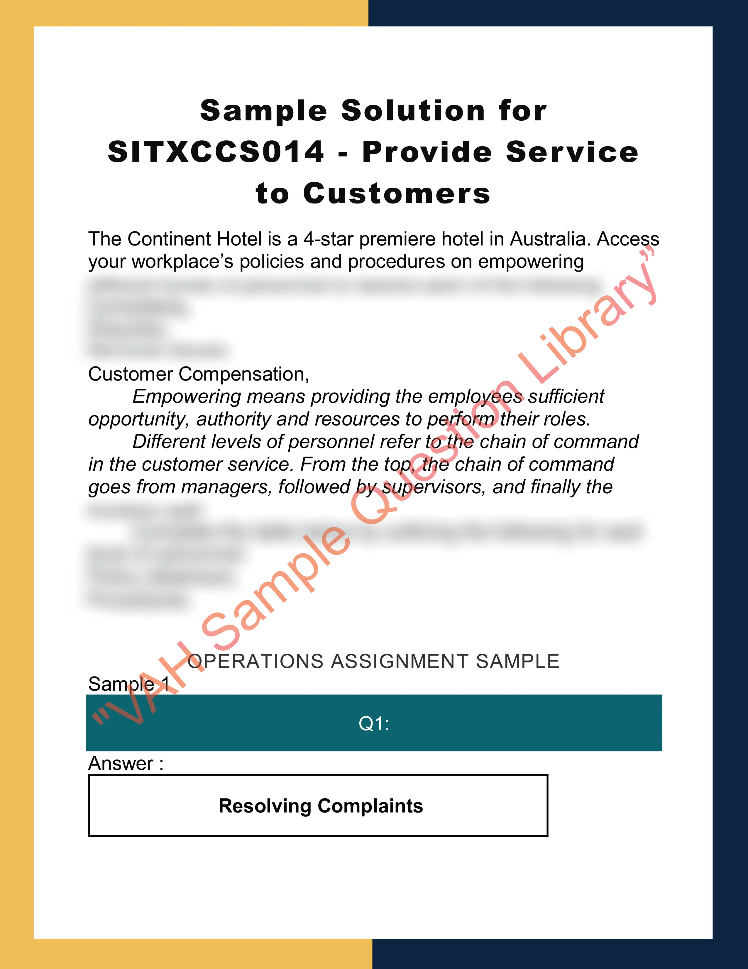 Sample Solution for SITXCCS014 - Provide Service to Customers 0