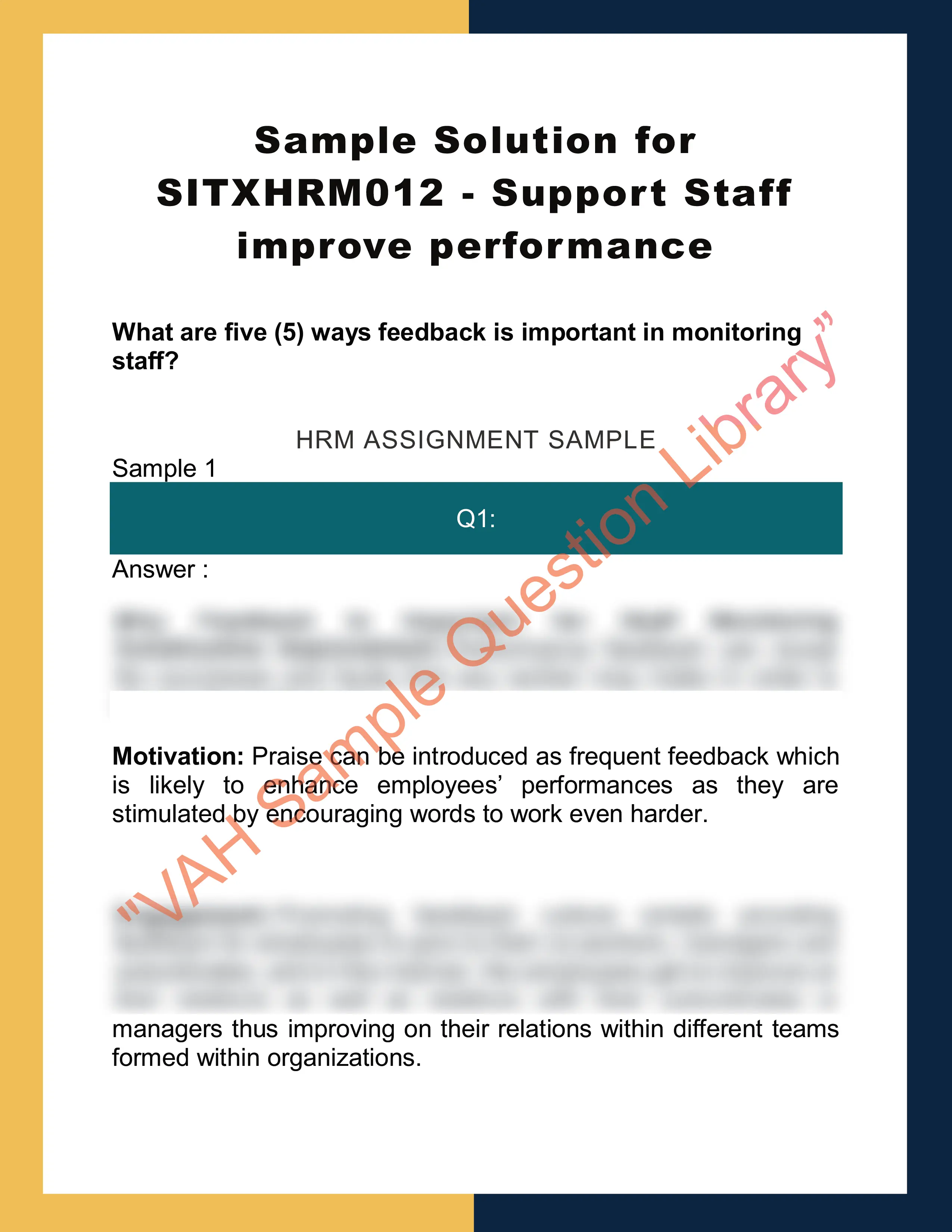 Sample Solution for SITXHRM012 - Support Staff improve performance 0