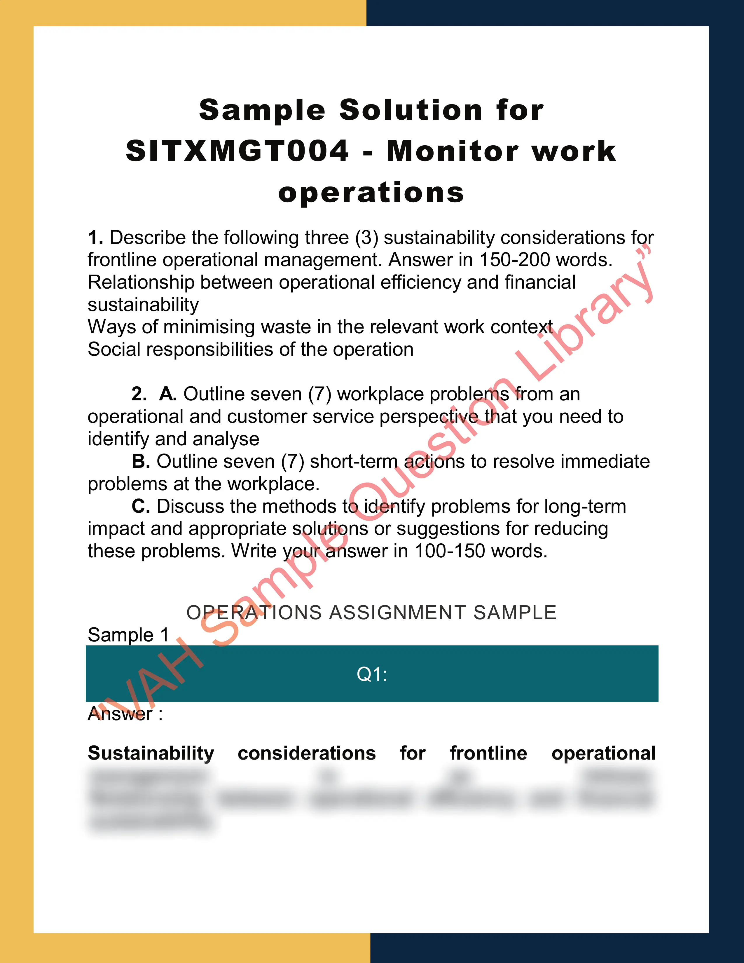 Sample Solution for SITXMGT004 - Monitor work operations 0