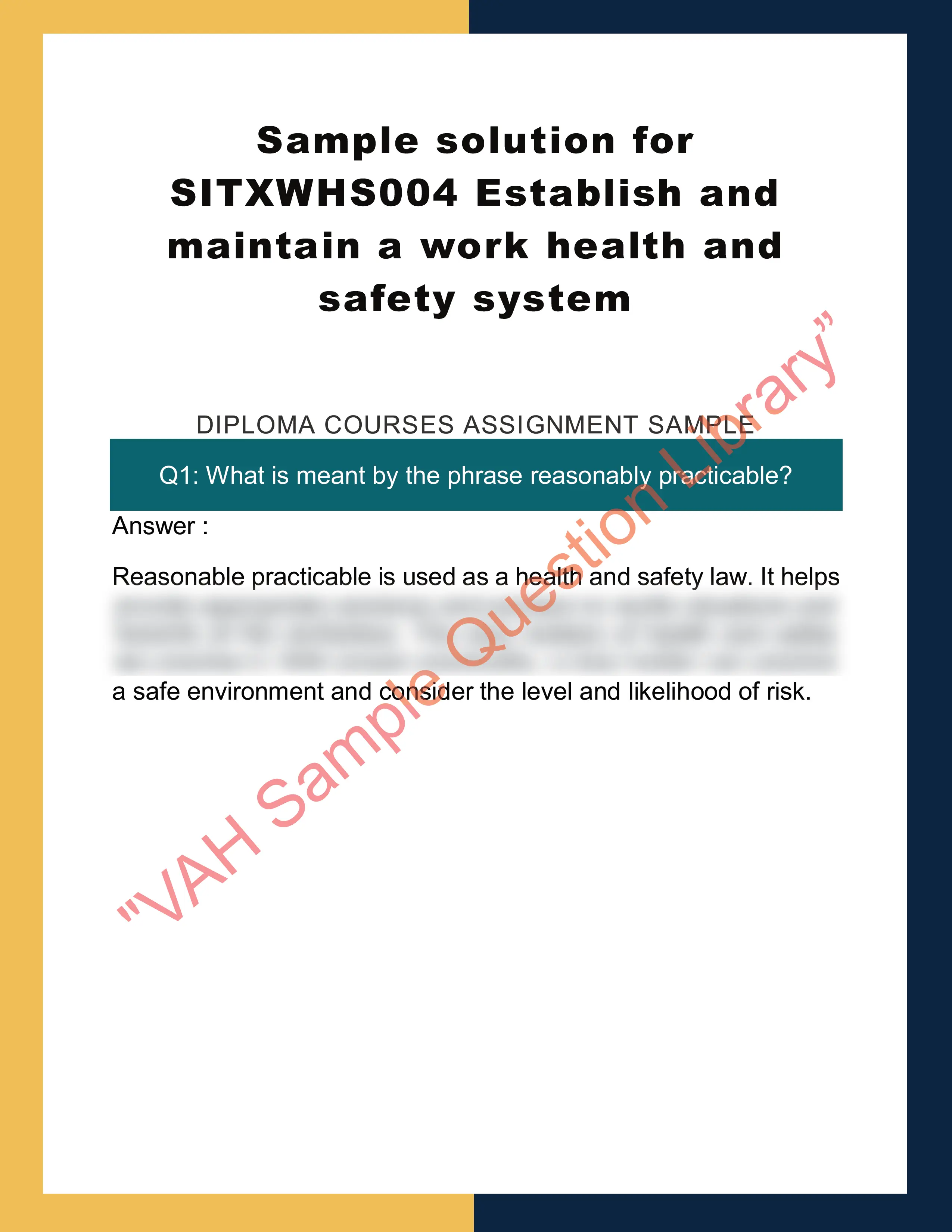 Sample solution for SITXWHS004 Establish and maintain a work health and safety system 0