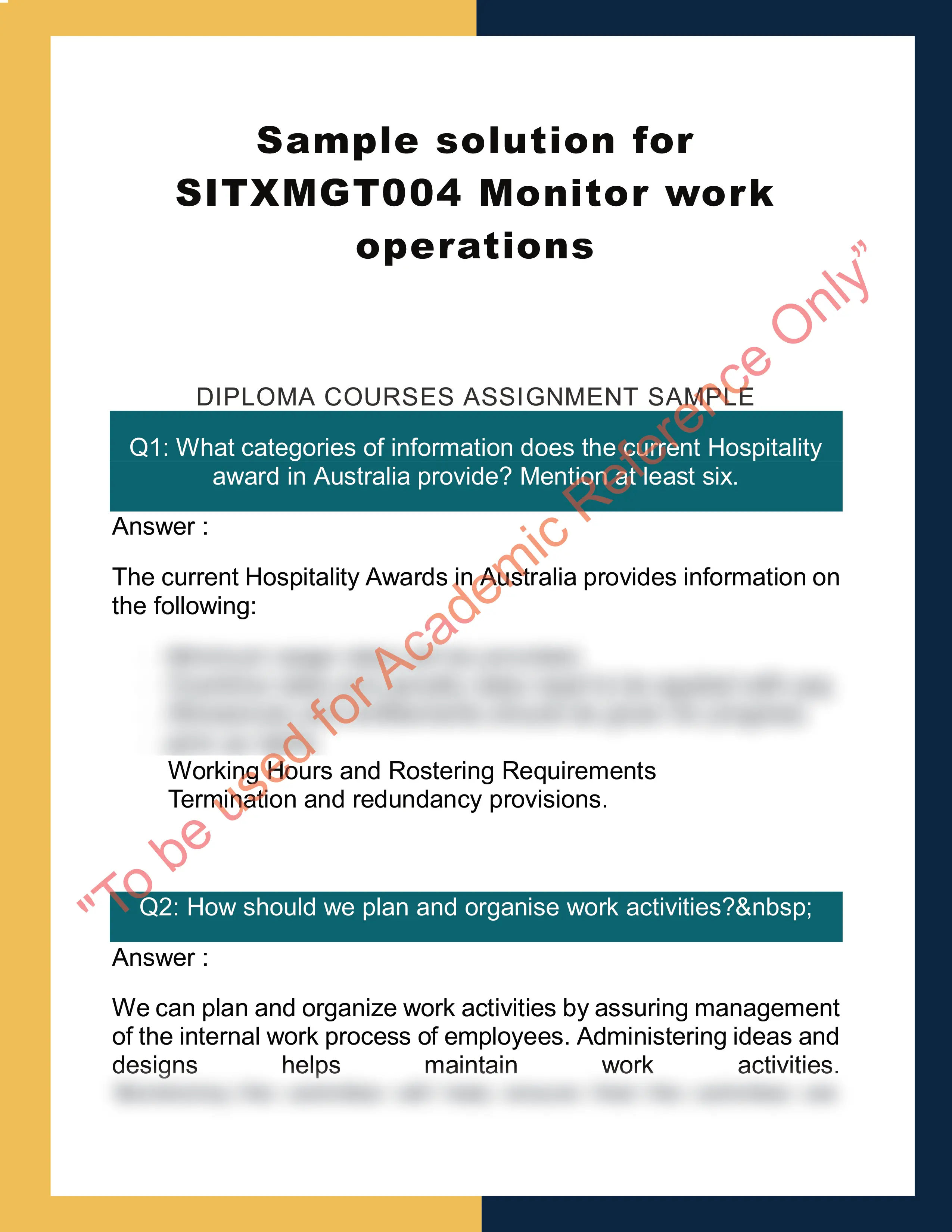 Sample solution for SITXMGT004 Monitor work operations 0