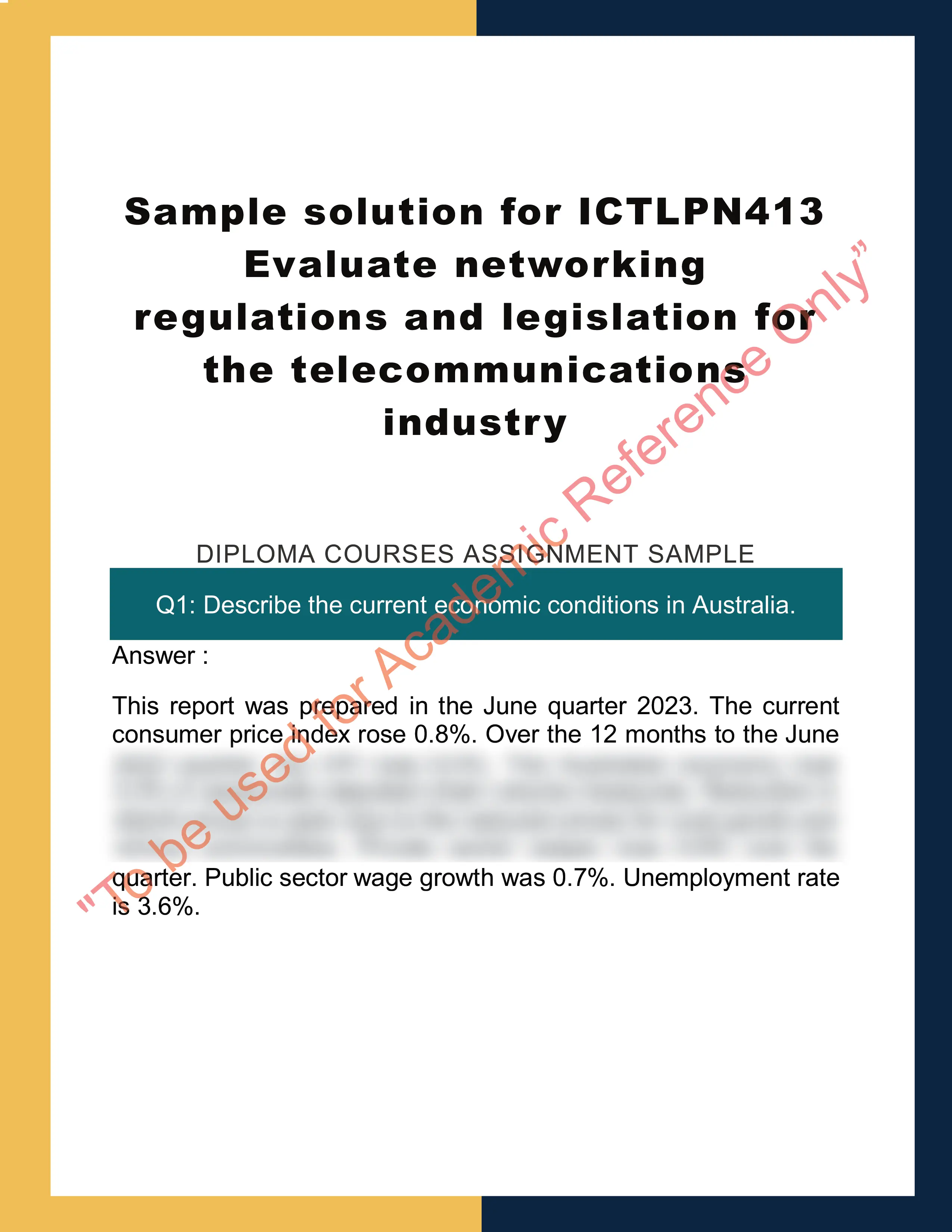 Sample solution for ICTLPN413 Evaluate networking regulations and legislation for the telecommunications industry 0