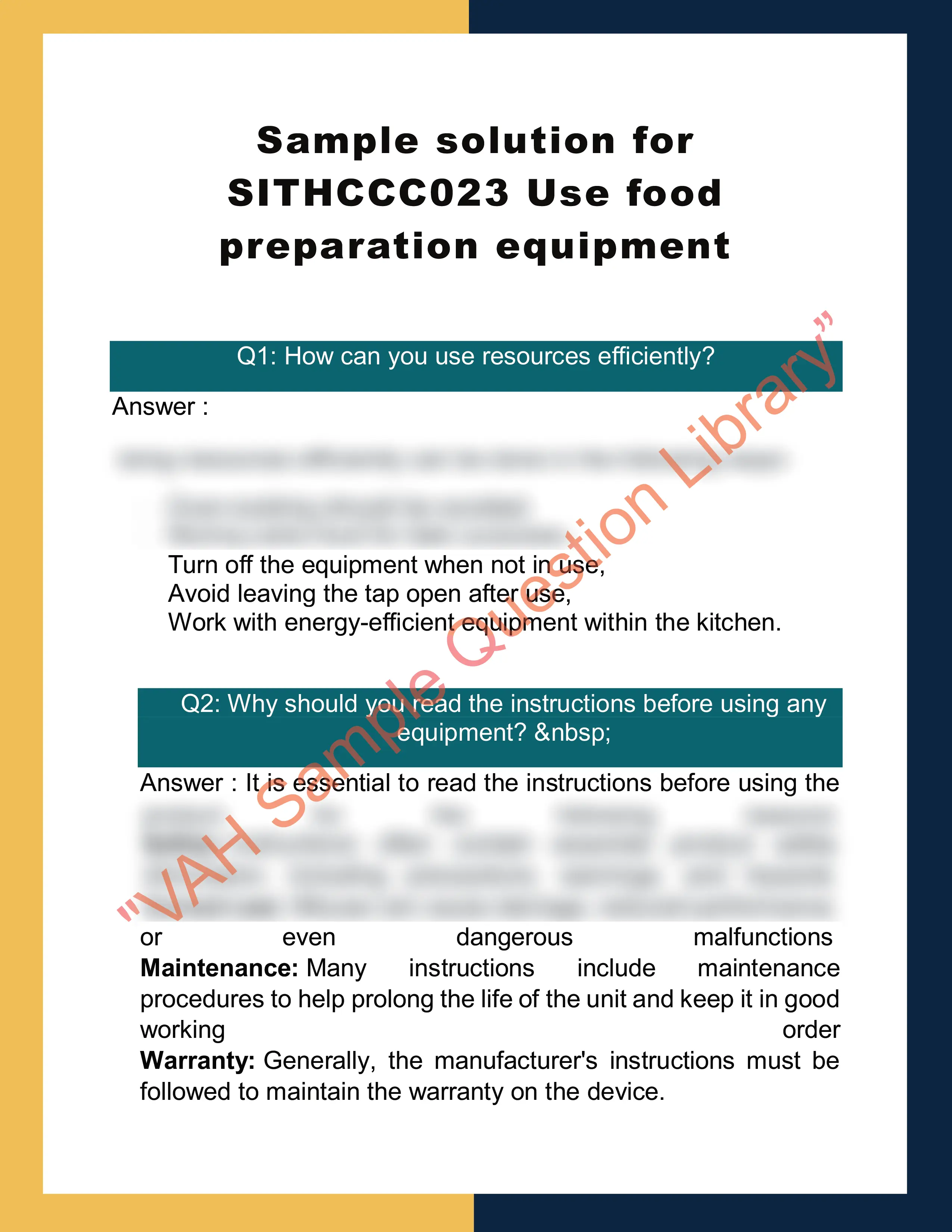 Sample solution for SITHCCC023 Use food preparation equipment 0
