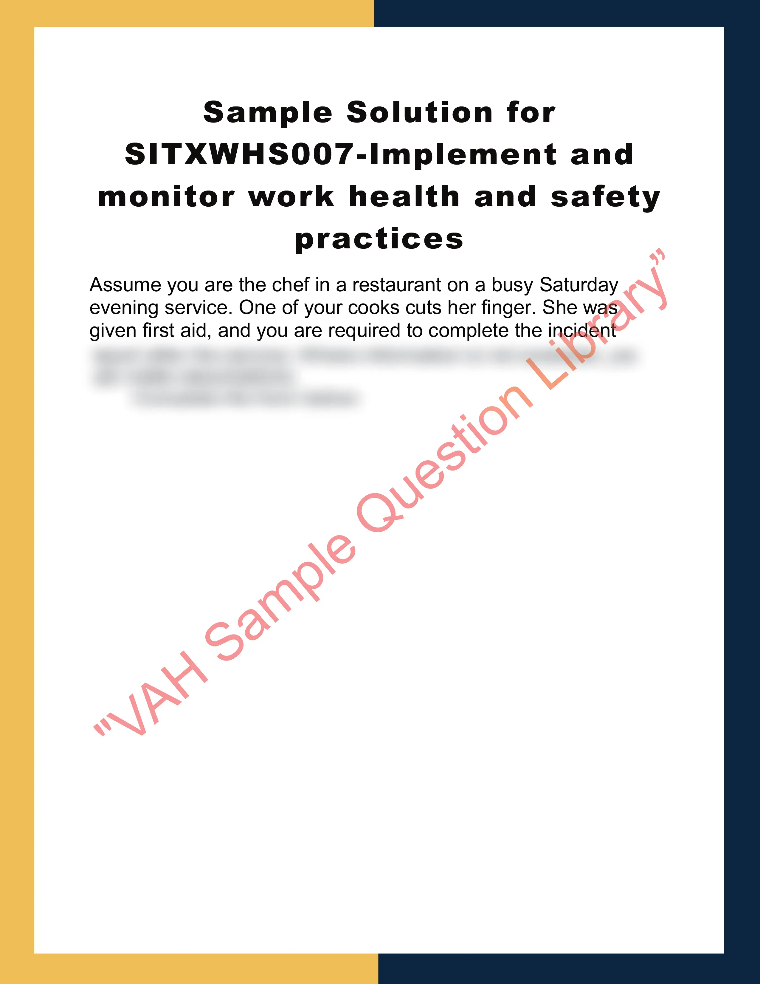 Assignment sample solution of SITXWHS007 - Implement and monitor work health and safety practices 0