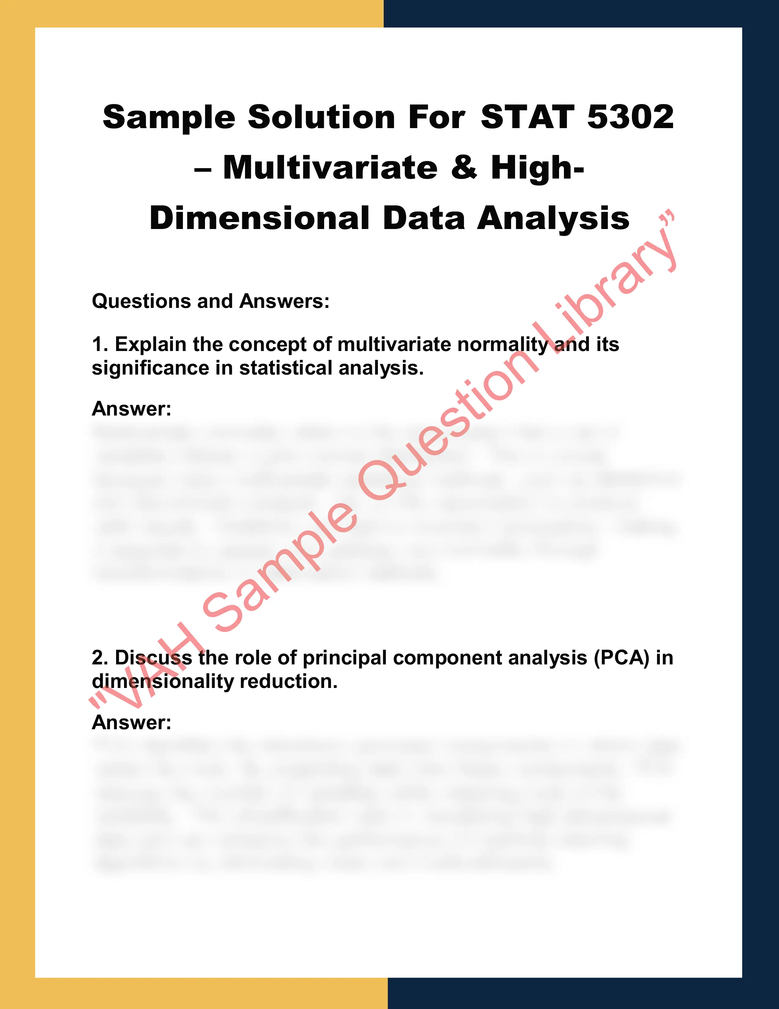 5302 – Multivariate & High- Dimensional Data Analysis
