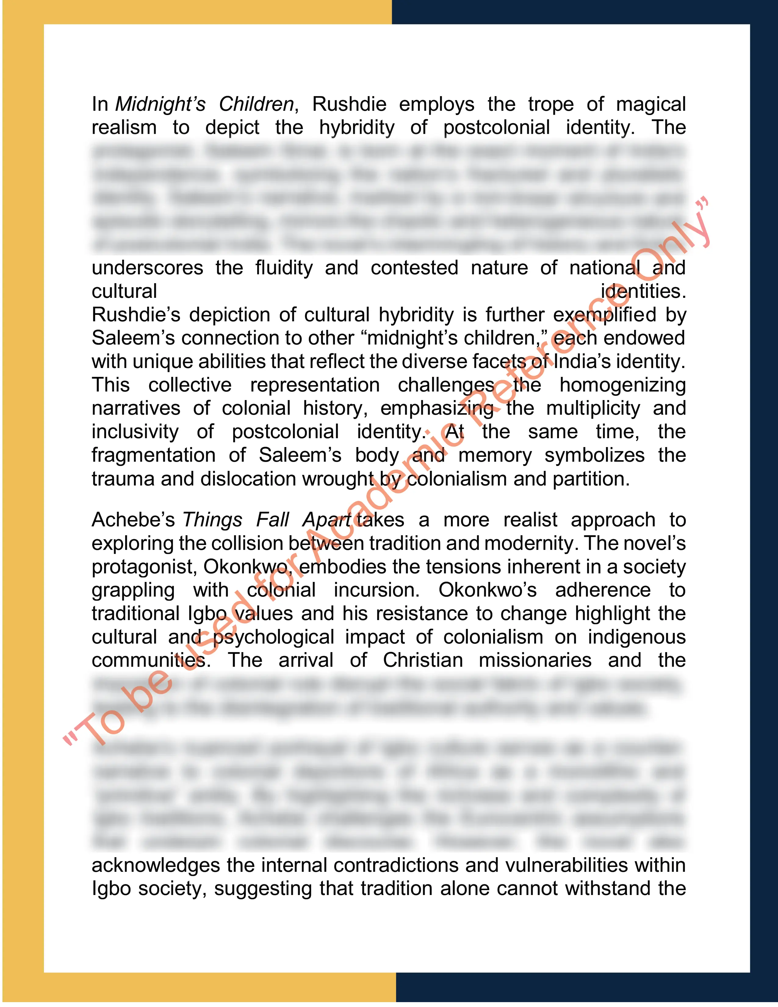 Assignment sample solution of ENG706 - Postcolonial Literature and Theory 1