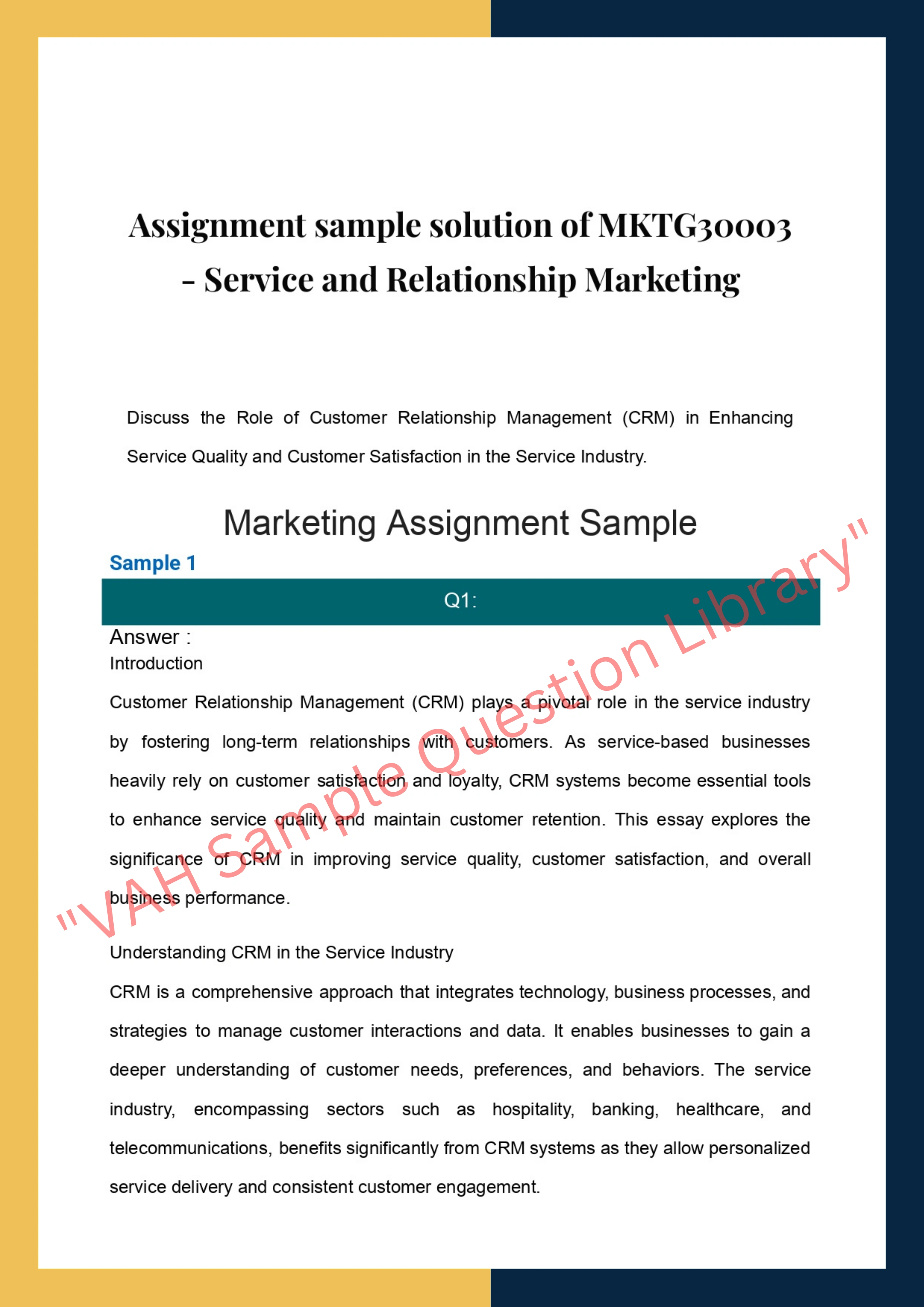 Assignment sample solution of MKTG30003 - Service and Relationship Marketing 0