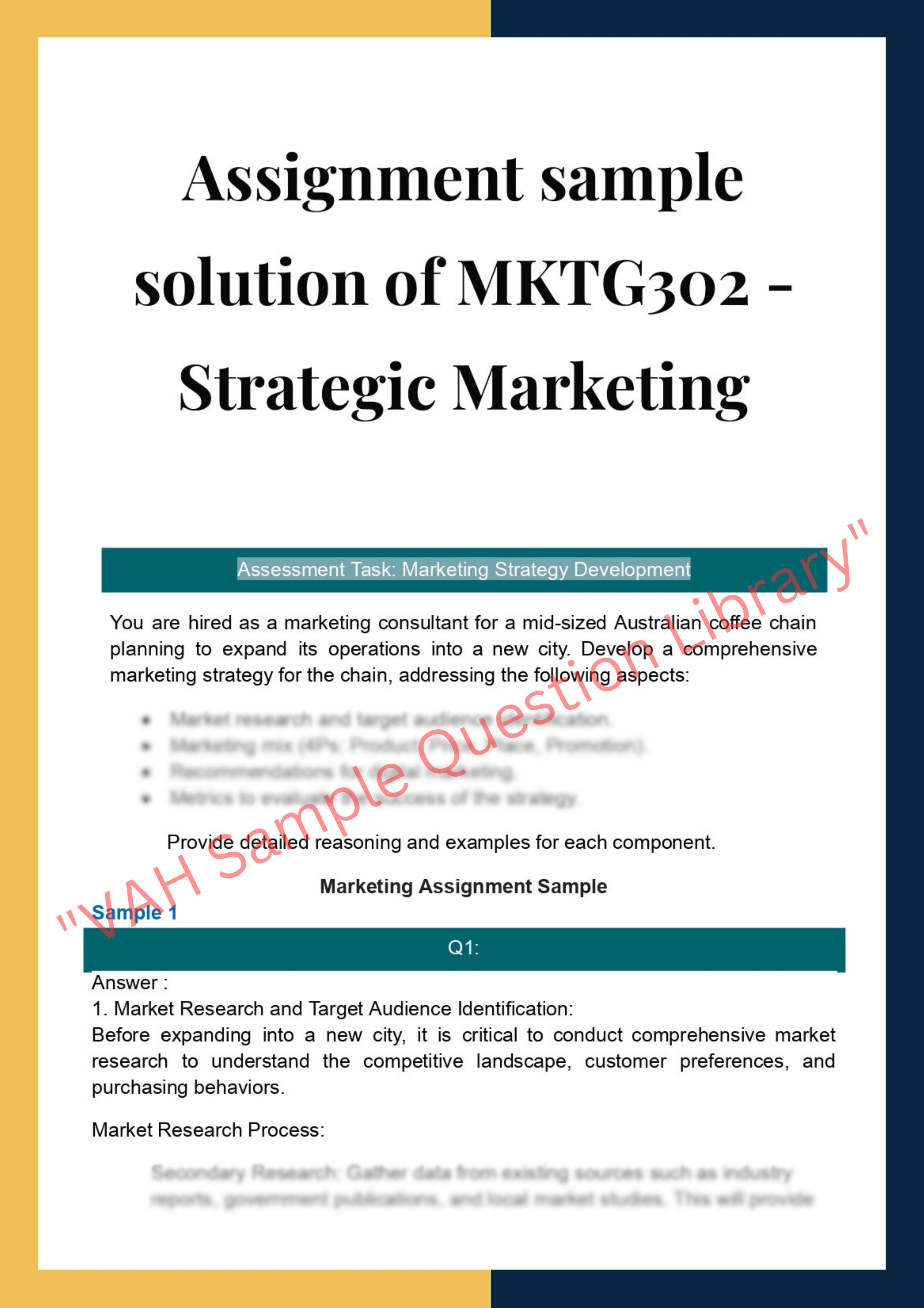 Assignment sample solution of MKTG302 - Strategic Marketing 0