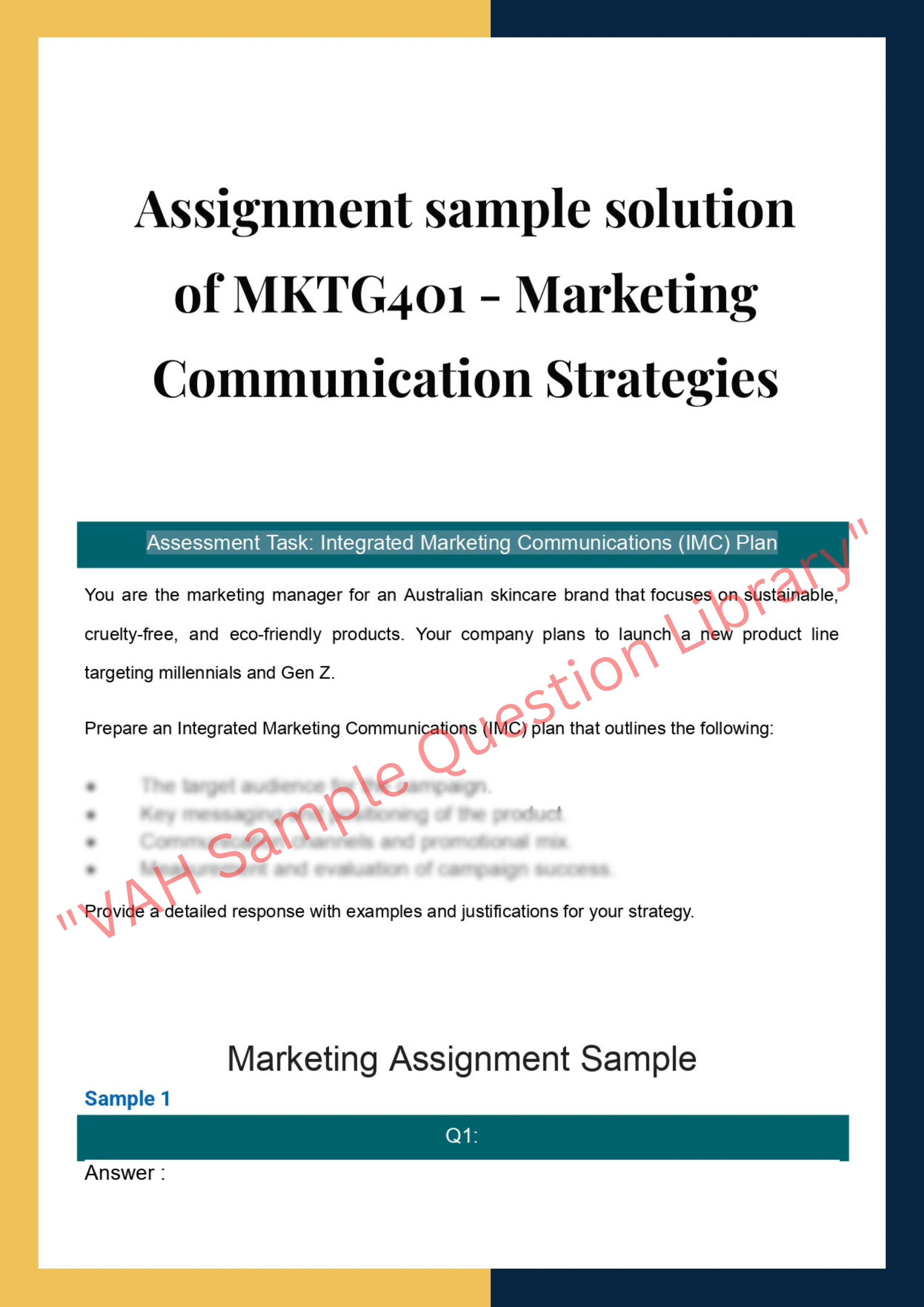 Assignment sample solution of MKTG401 - Marketing Communication Strategies 0