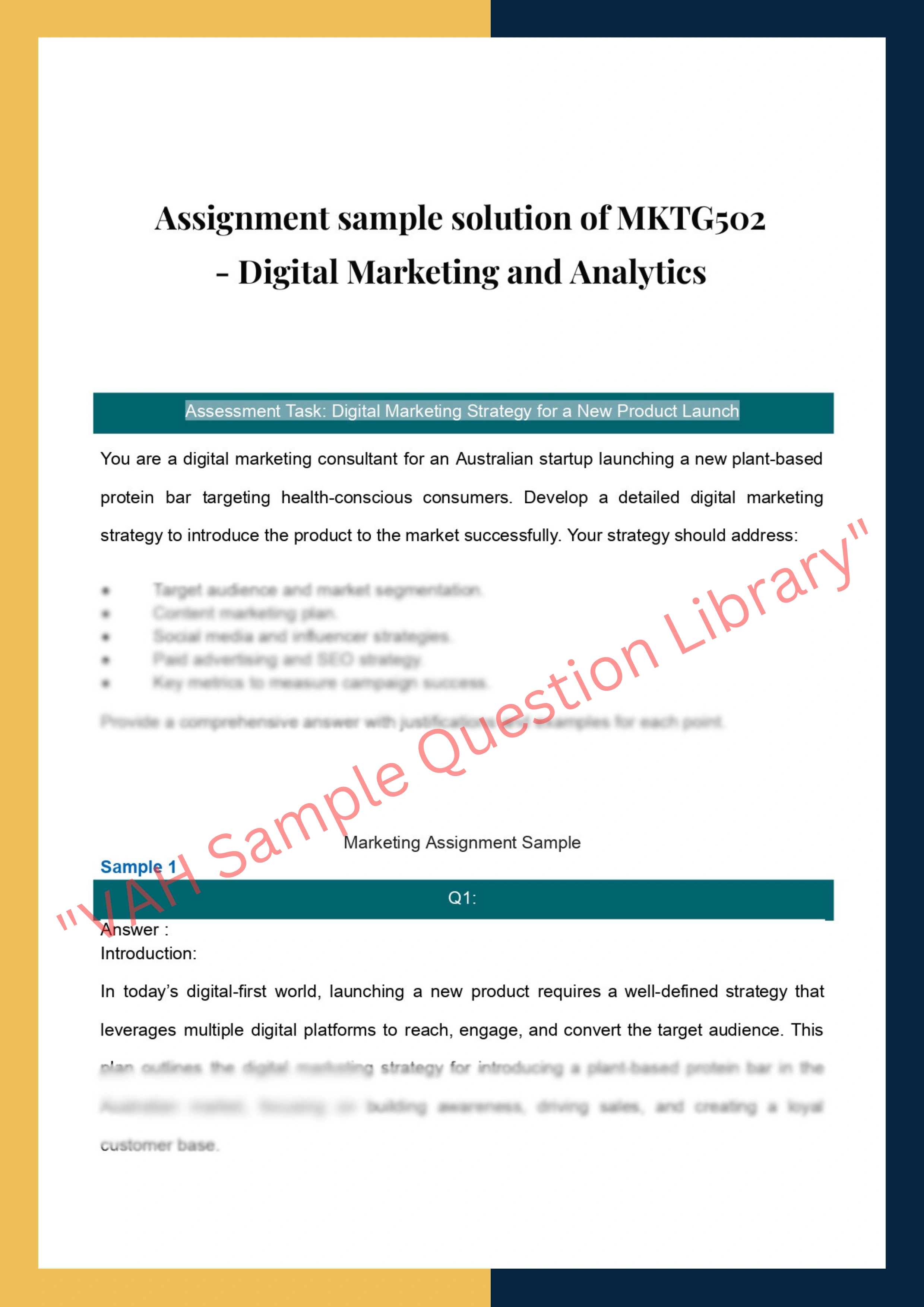 Assignment sample solution of MKTG502 - Digital Marketing and Analytics 0