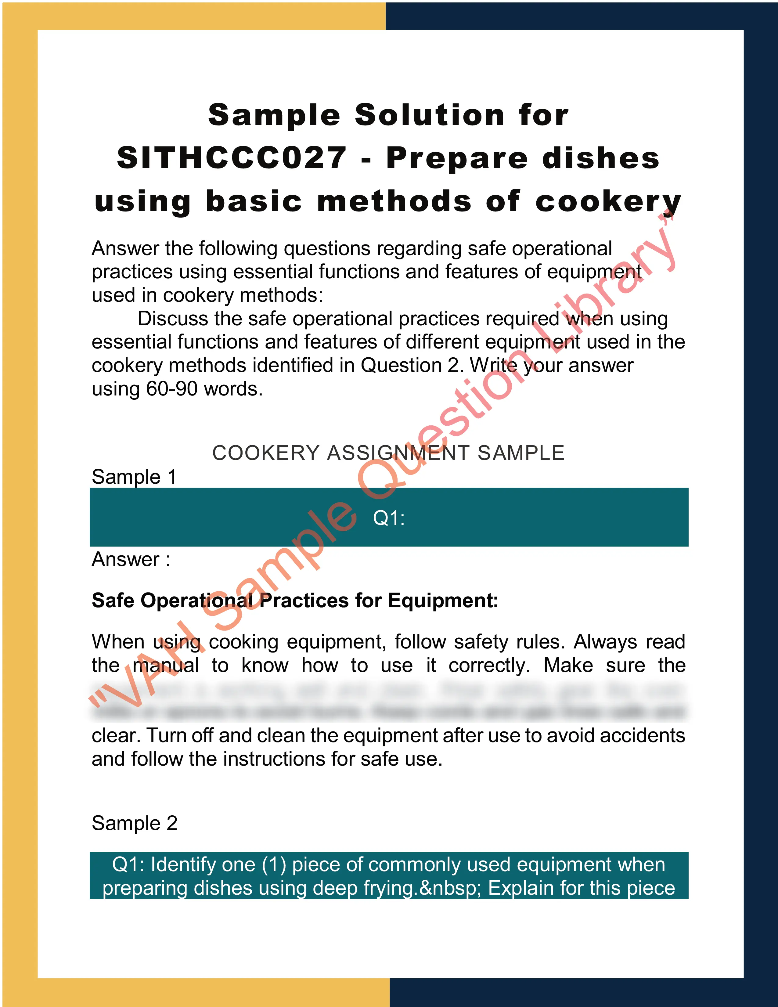Sample Solution for SITHCCC027 - Prepare dishes using basic methods of cookery 0
