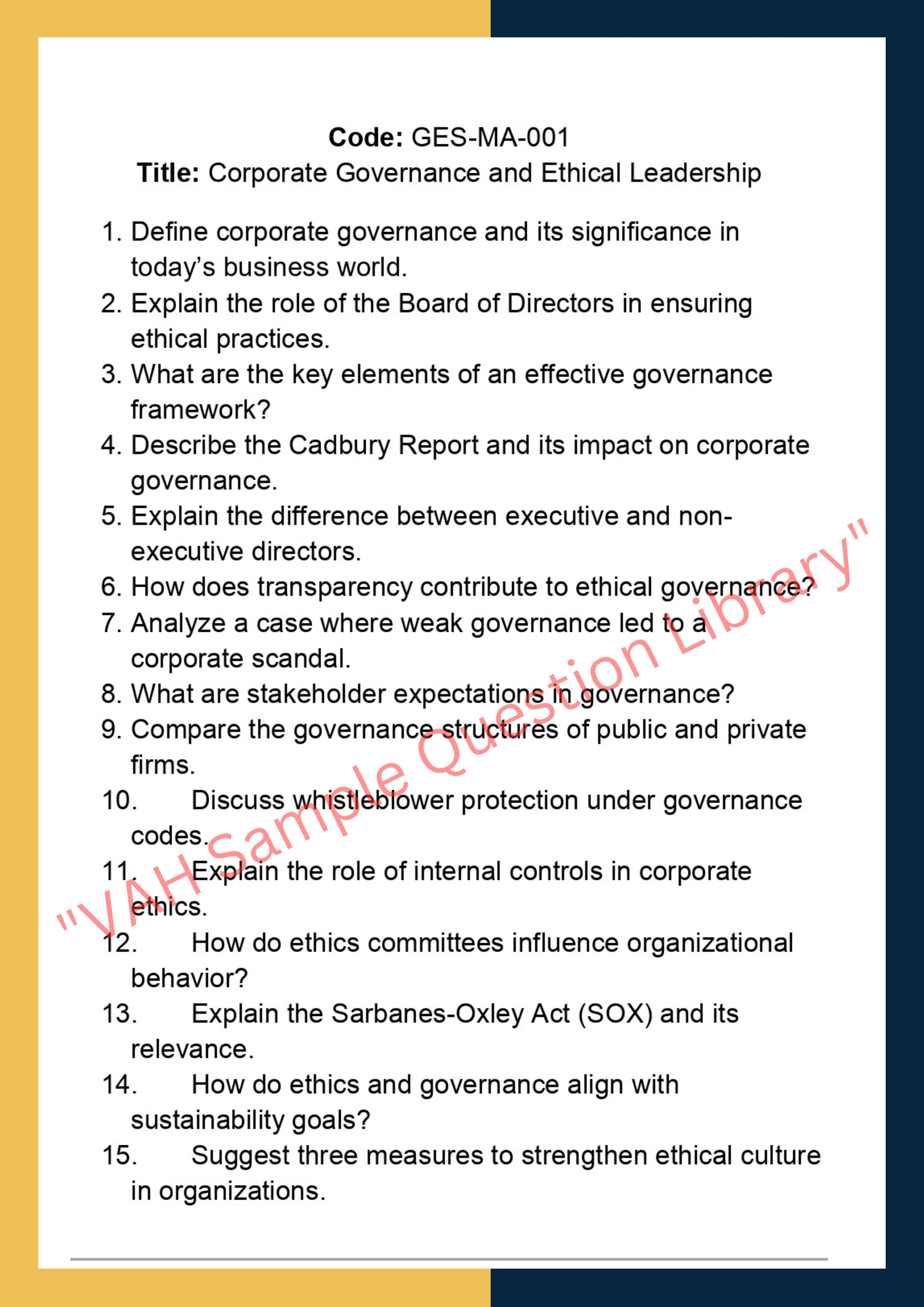 Governance, Ethics, And Sustainability