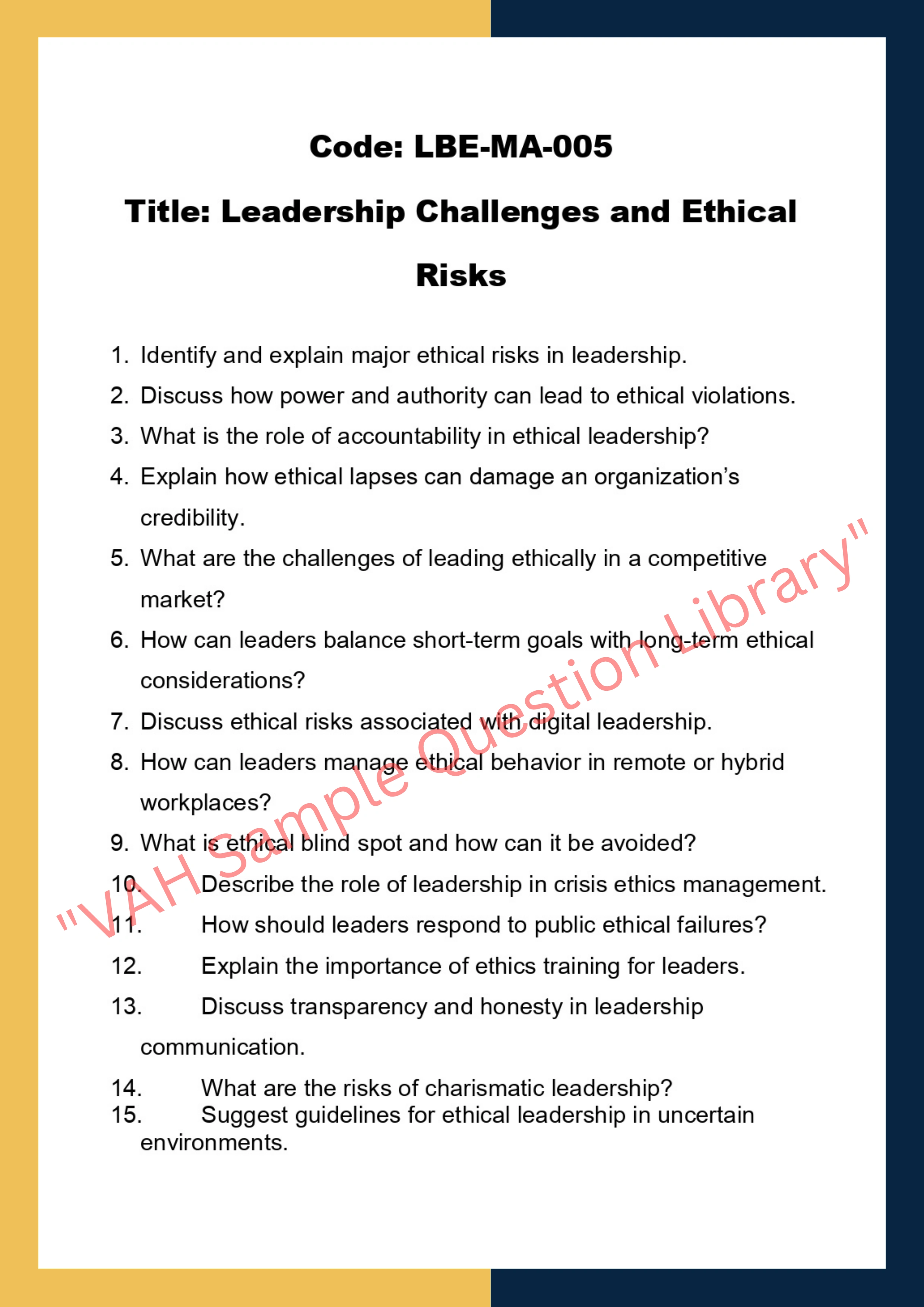Leadership and Business Ethics