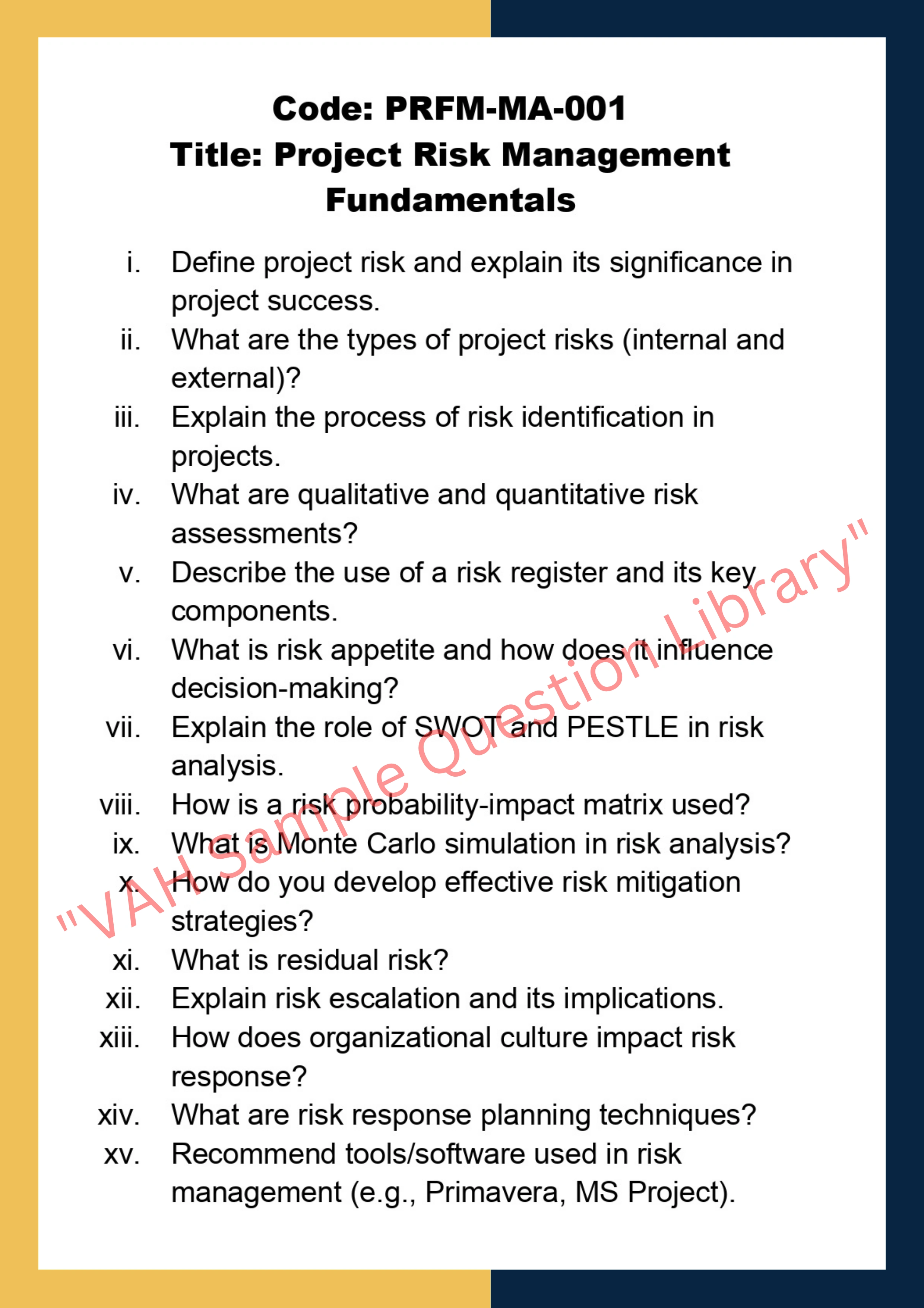 Project Risk Finance And Monitoring