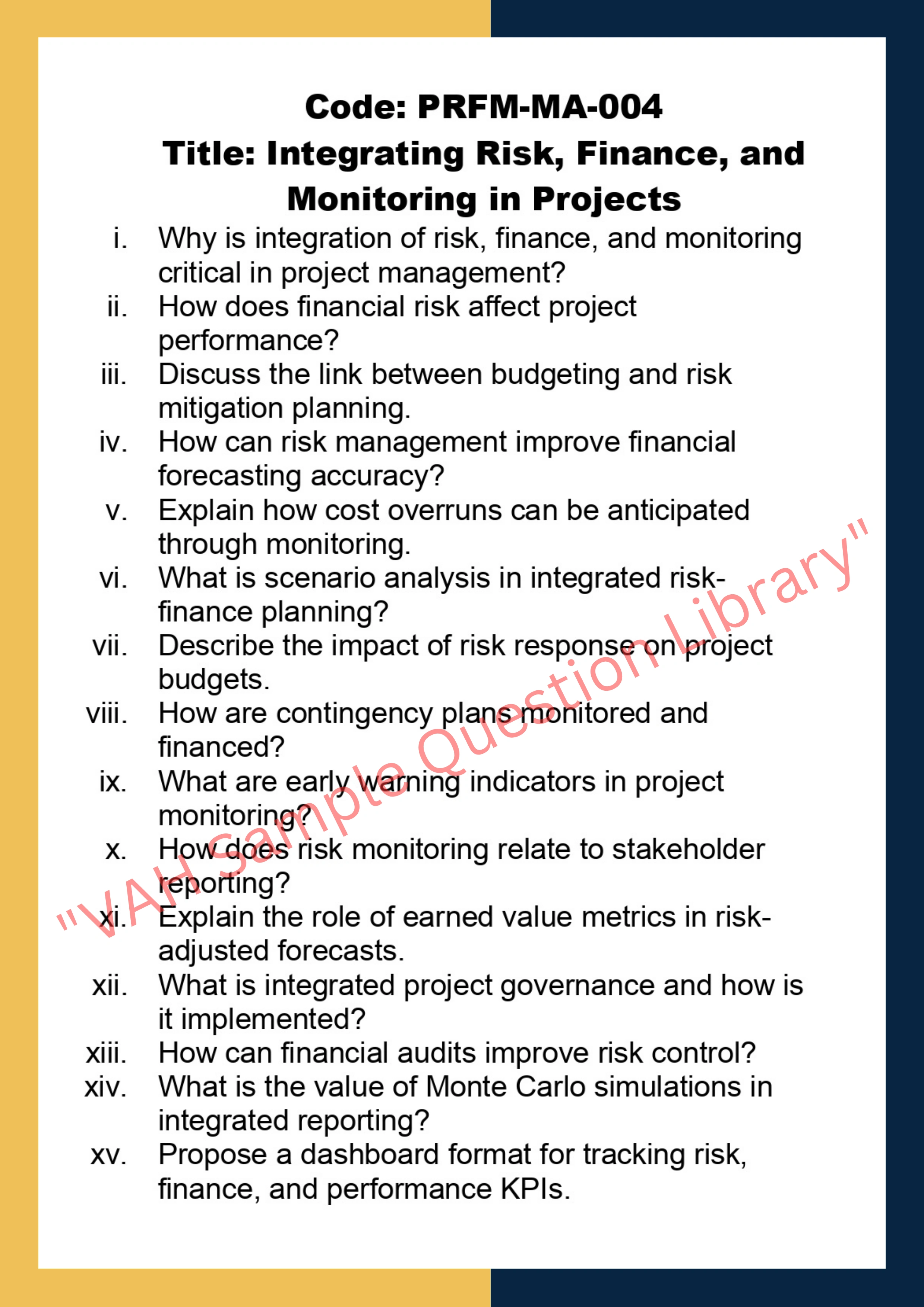 Project Risk Finance And Monitoring