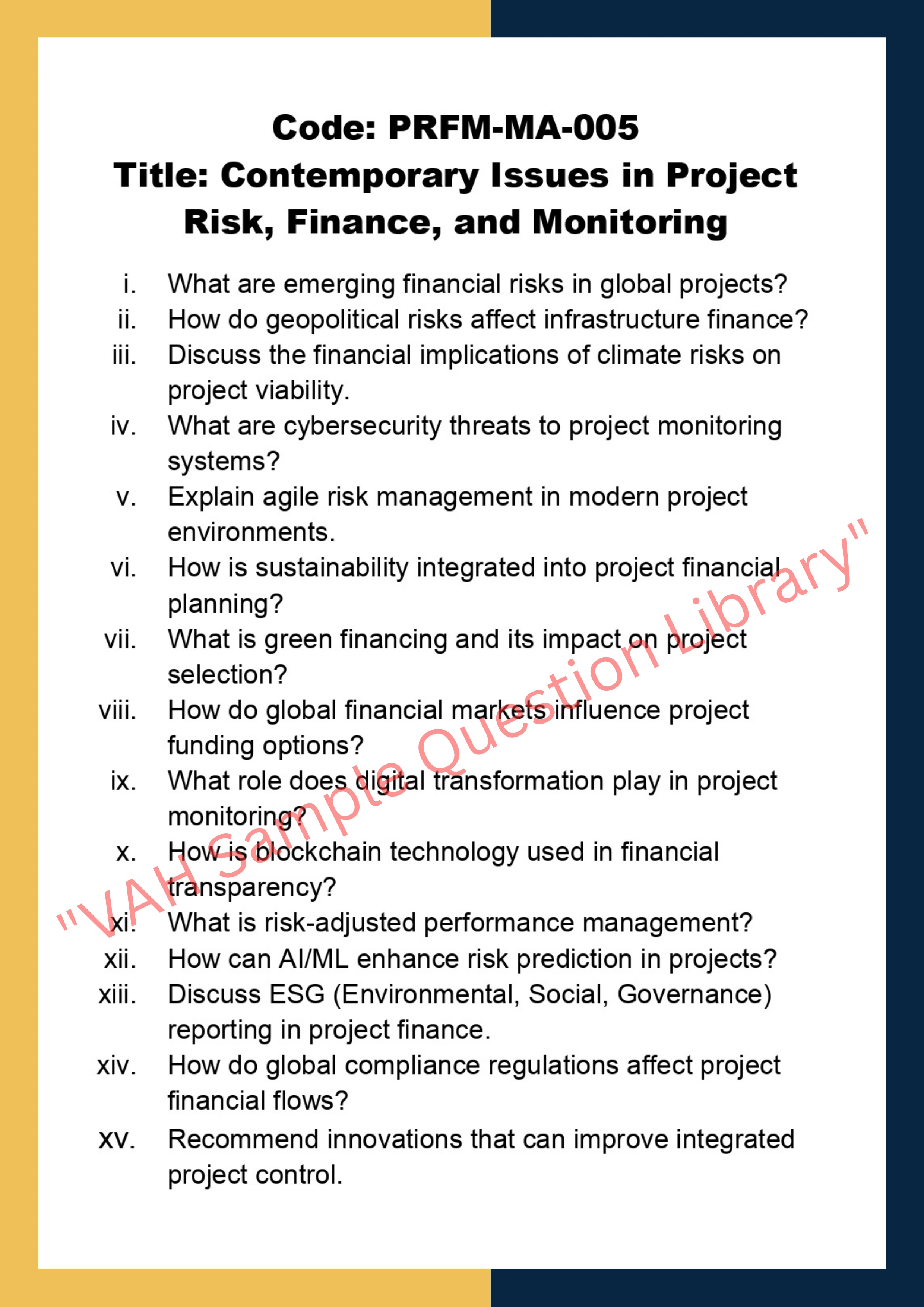 Project Risk Finance And Monitoring