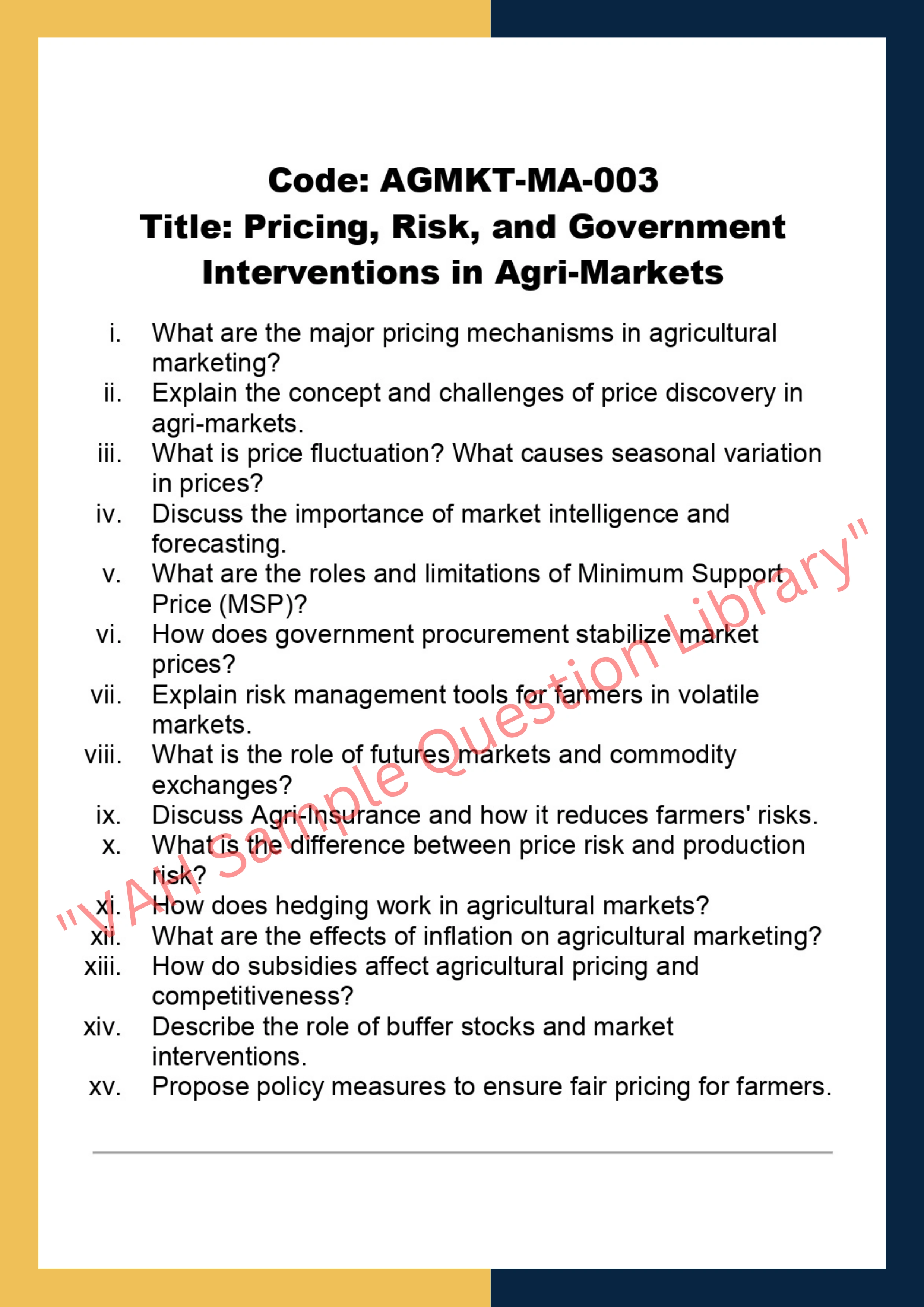 Agricultural Marketing
