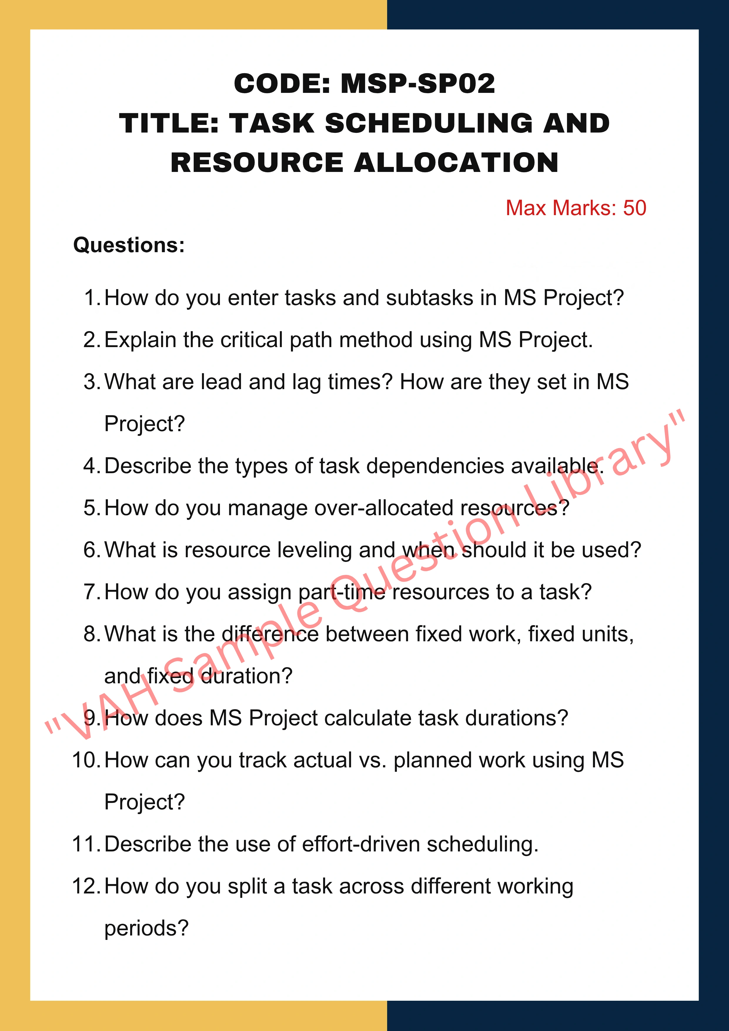 Ms Project Assignment help