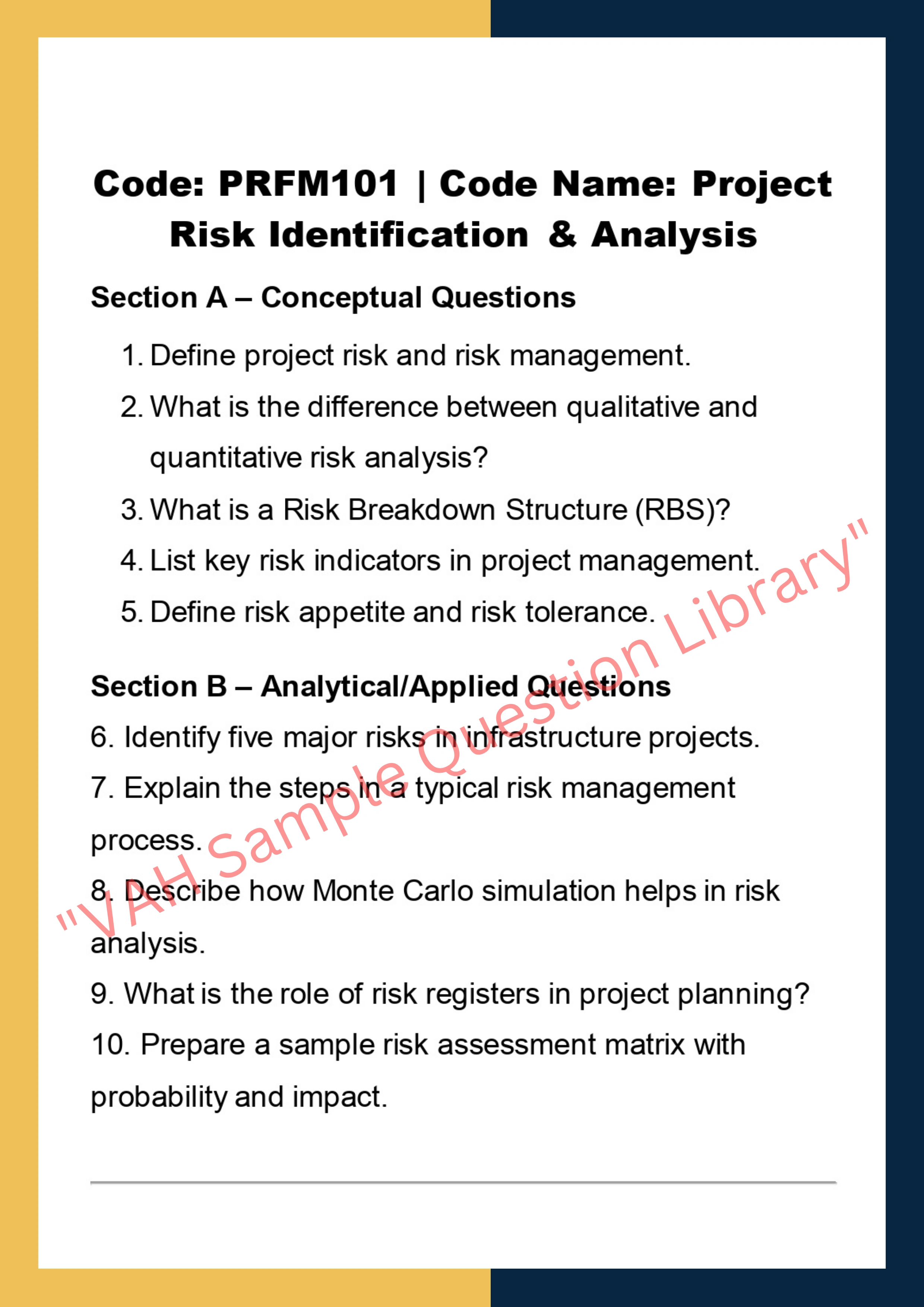 Project Risk, Finance and Monitoring
