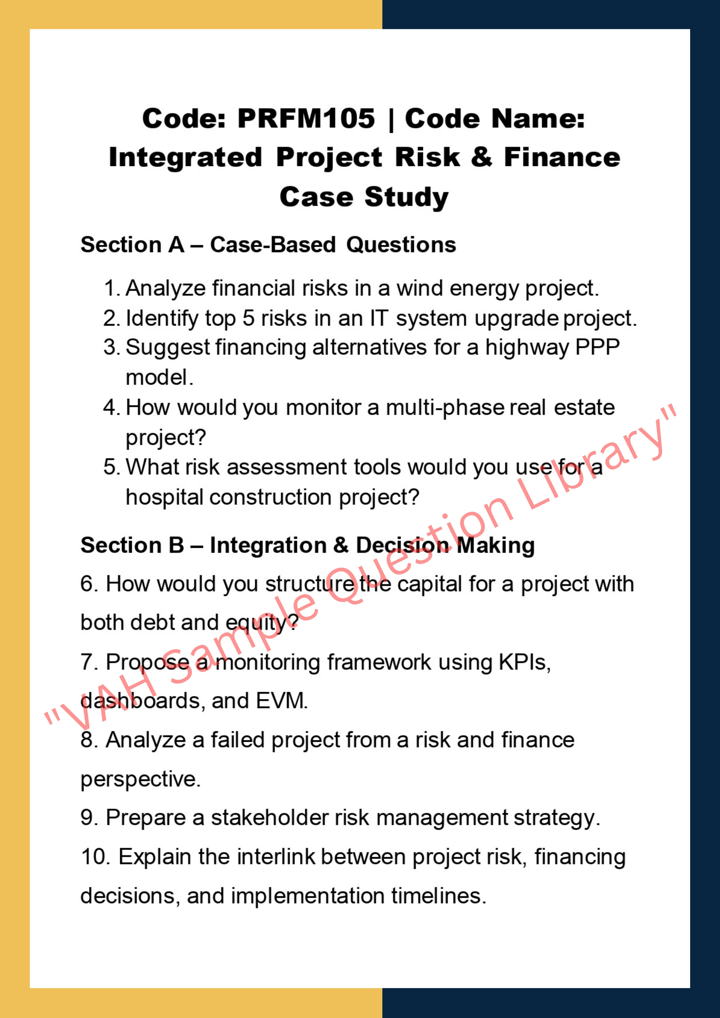 Project Risk, Finance and Monitoring