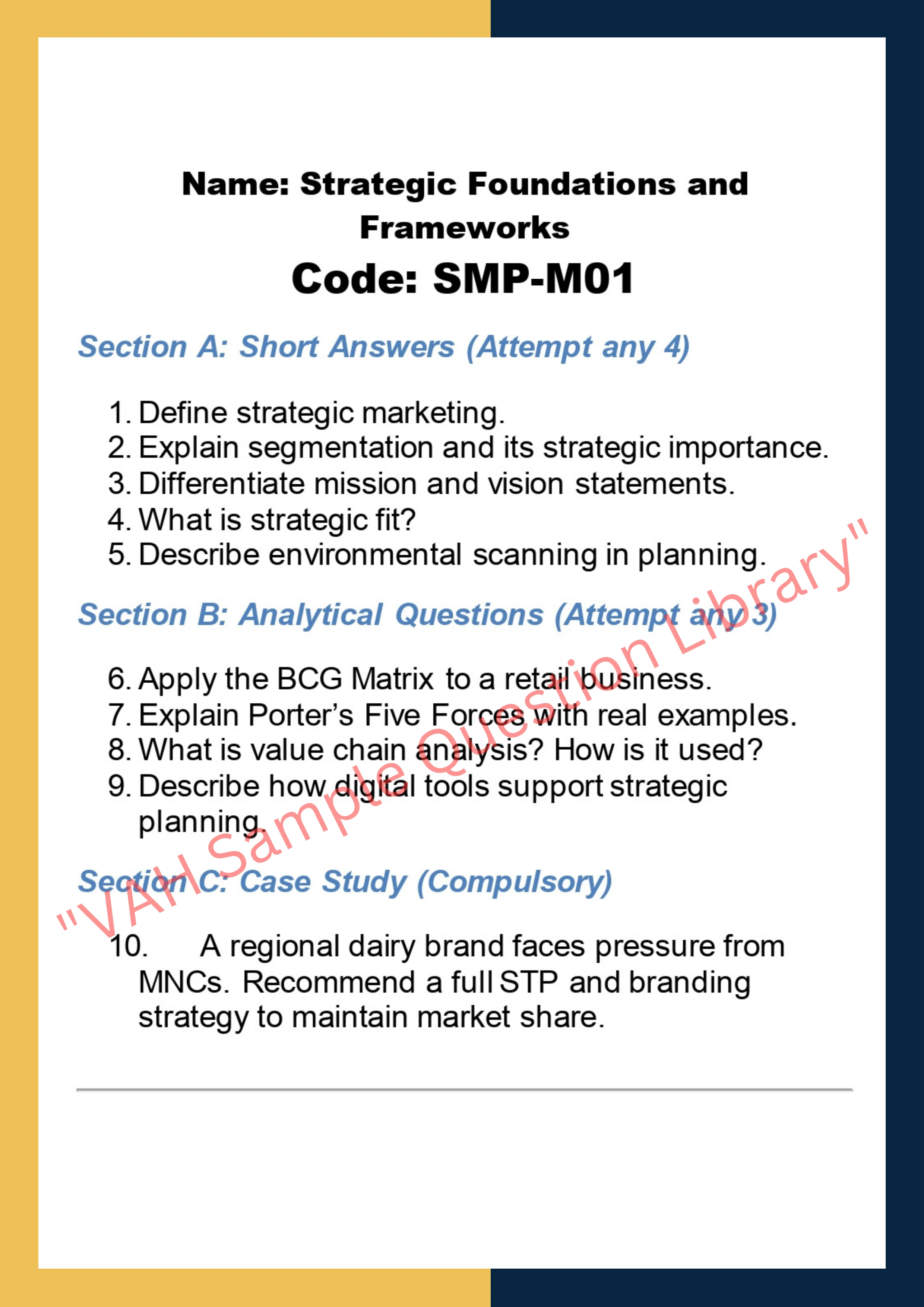 Strategic Marketing and Planning