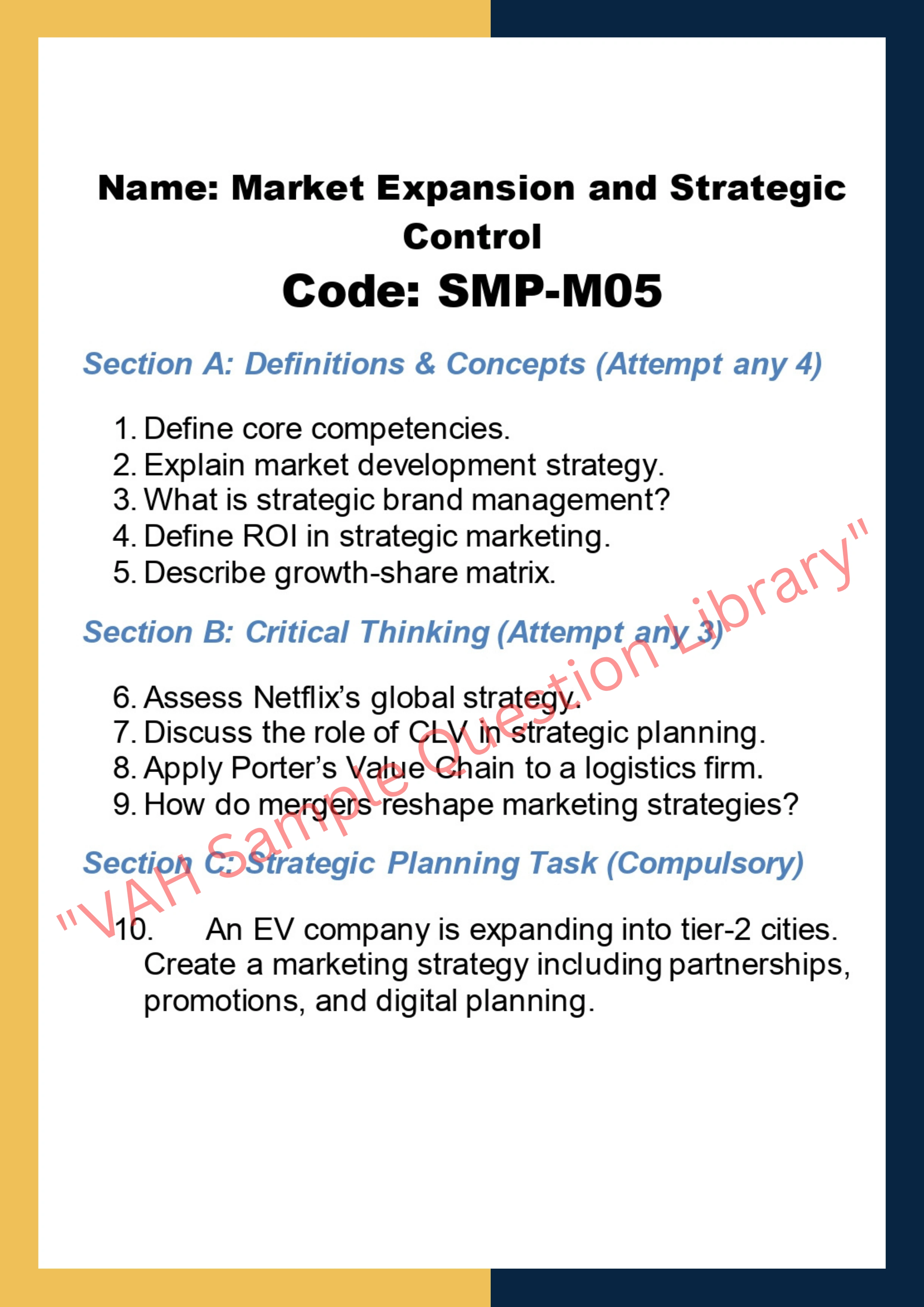 Strategic Marketing and Planning